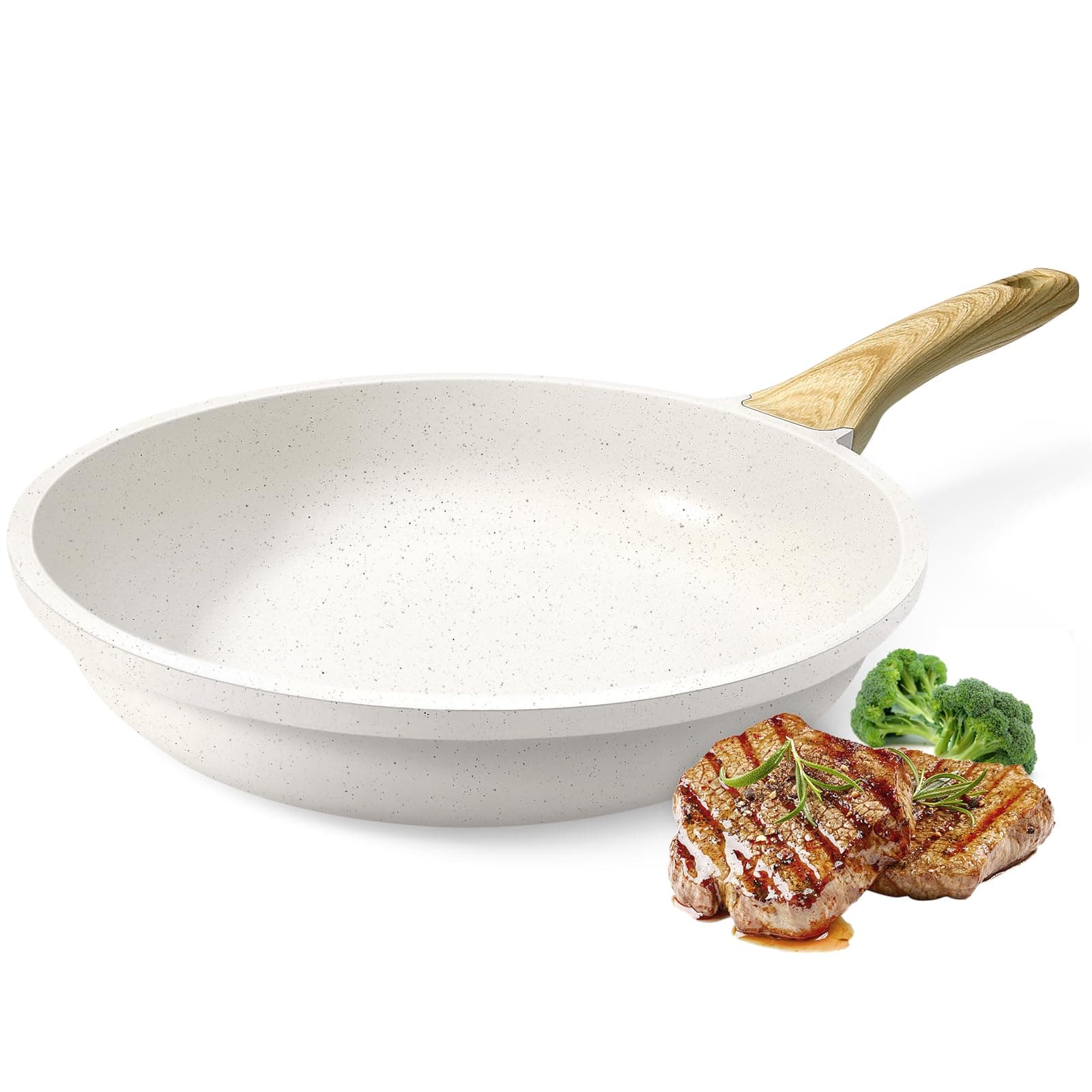 GiPP Non-Stick Frying Pan 24 cm, Granite Coated, PFOS/PFOA-Free, Non Stick for All Cookers, White