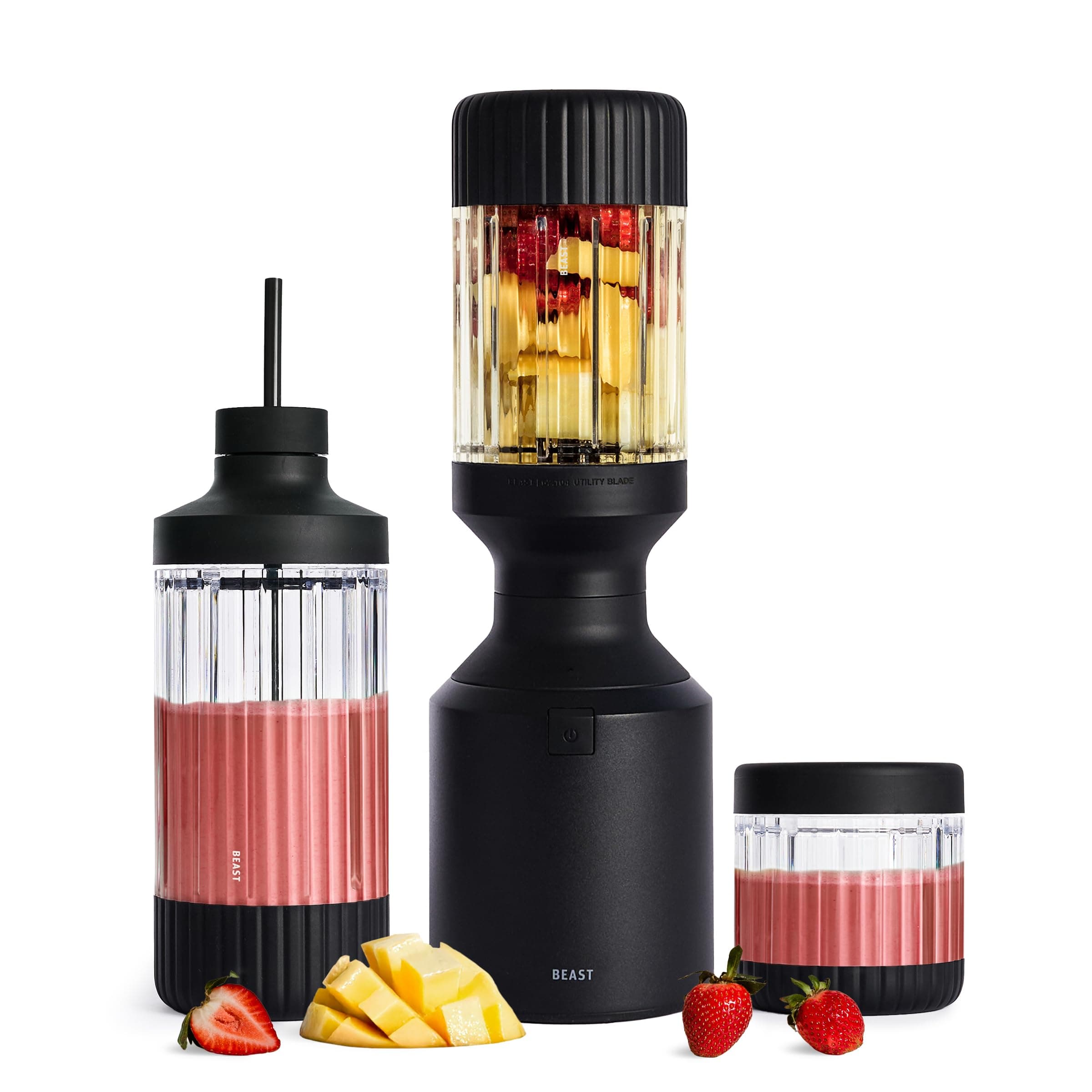 Mega 1200 Plus | Premium Countertop Blender | Smoothies, Shakes, Sauces, Dips, Soups | Blends Ice and Frozen Fruit | XL Vessel | With Extra Vessels, Straw System | 1200W | (Carbon Black, 120V)