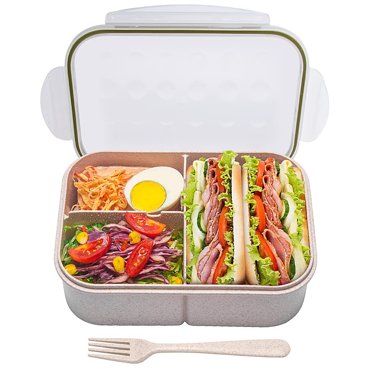 MISS BIG® Bento Box,Bento Box Adult,Lunch Box,Leak Proof Lunch Containers,No BPAs and No Chemical Dyes Bento Lunch Box,Dishwasher and Microwave Safe Lunch Containers for Adults(1900ml White)
