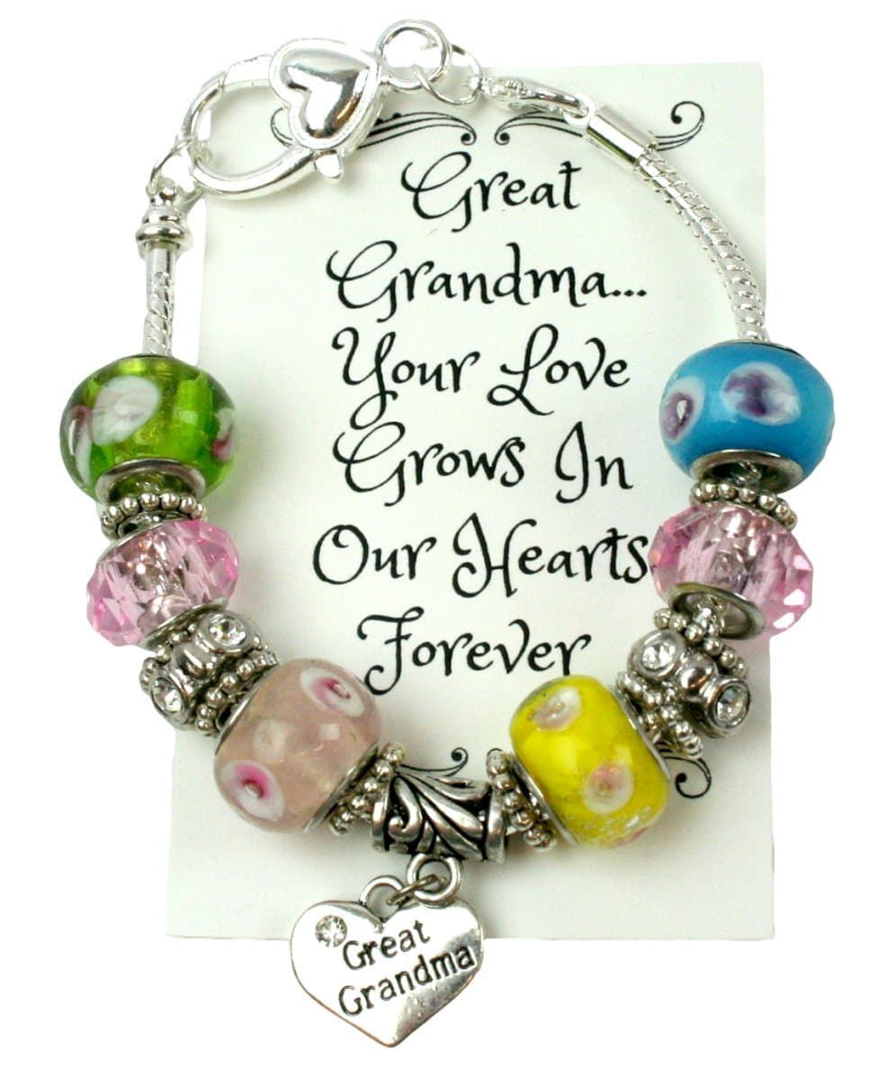 Great Grandma Jewelry Bracelet Charm and Bead 8 Inch Silver Chain in Gift Box