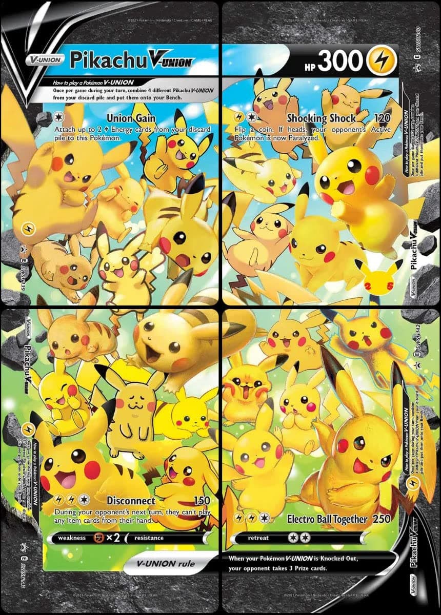 Pokemon Pikachu V-Union - 4 Card Set - SWSH139 - SWSH140 - SWSH141 - SWS142 - Celebration Black Star Promo Set