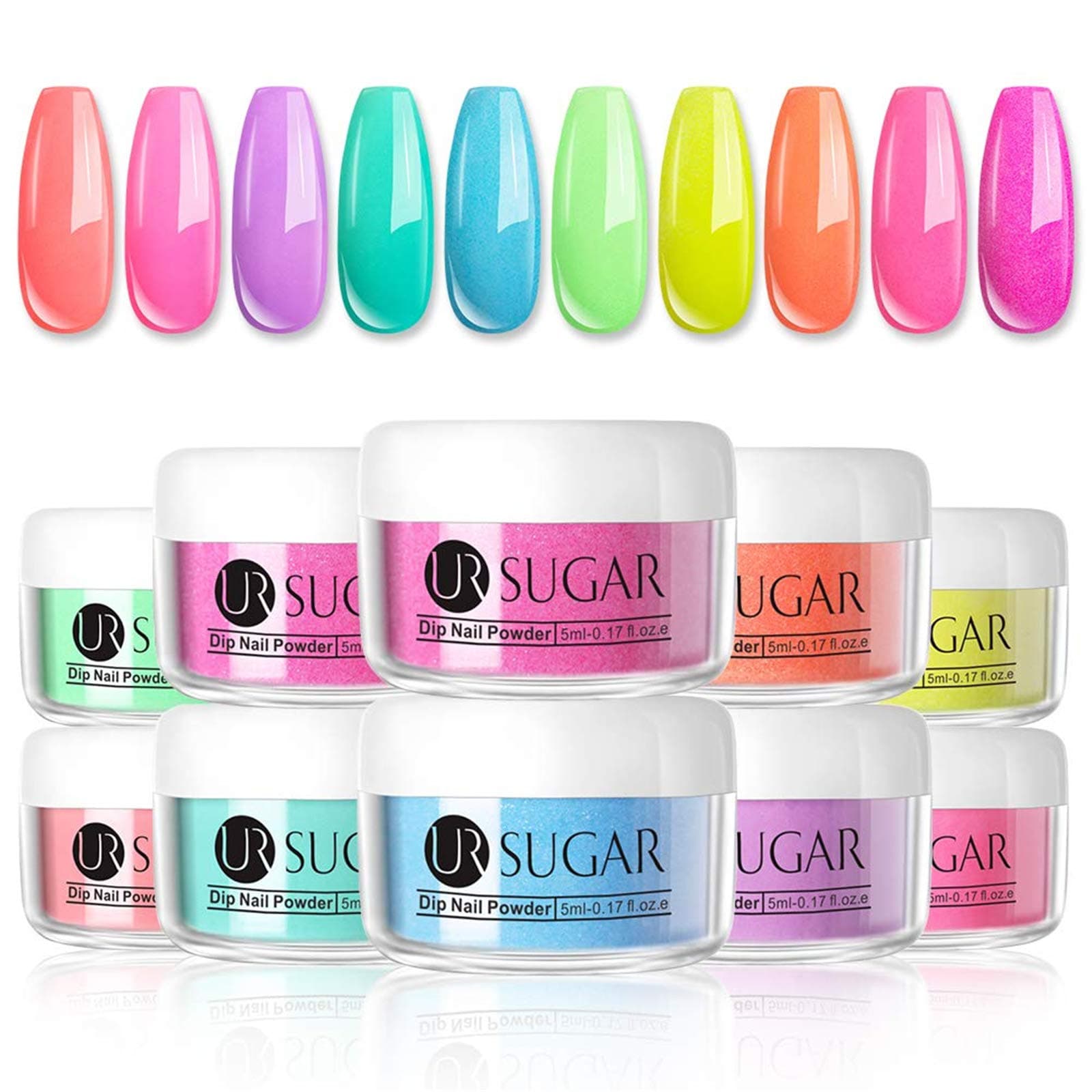 UR SUGAR 5ml Fluorescent Dipping Nail Powder Glow in The Dark Nights Neon Luminous Nail Art Acrylic Powder French Kit 10 Colours