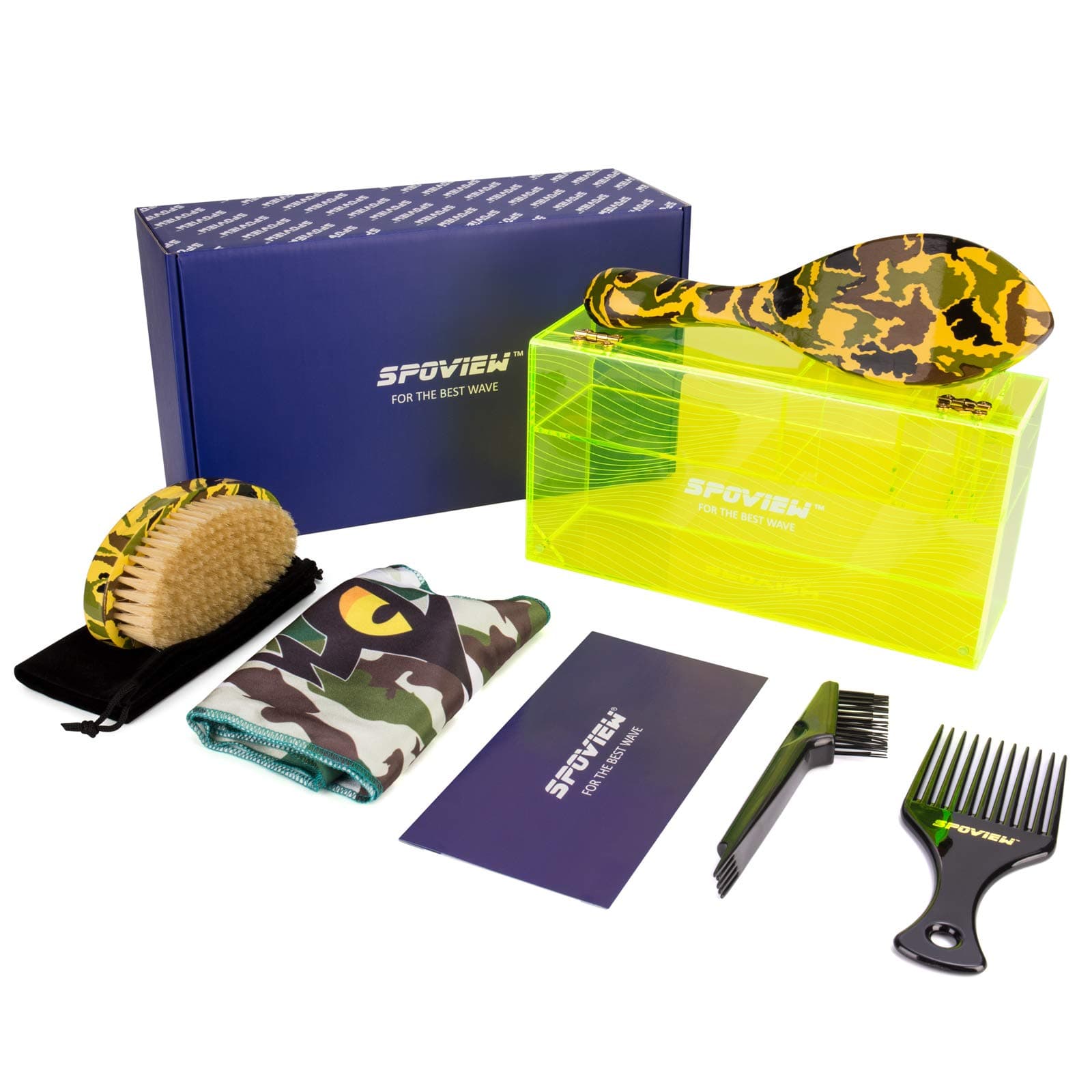 8 in 1 Premium 360 wave kit-2 pcs wave brush/designer durag & wave cap/pick comb/storage box/cleaning brush/gift box