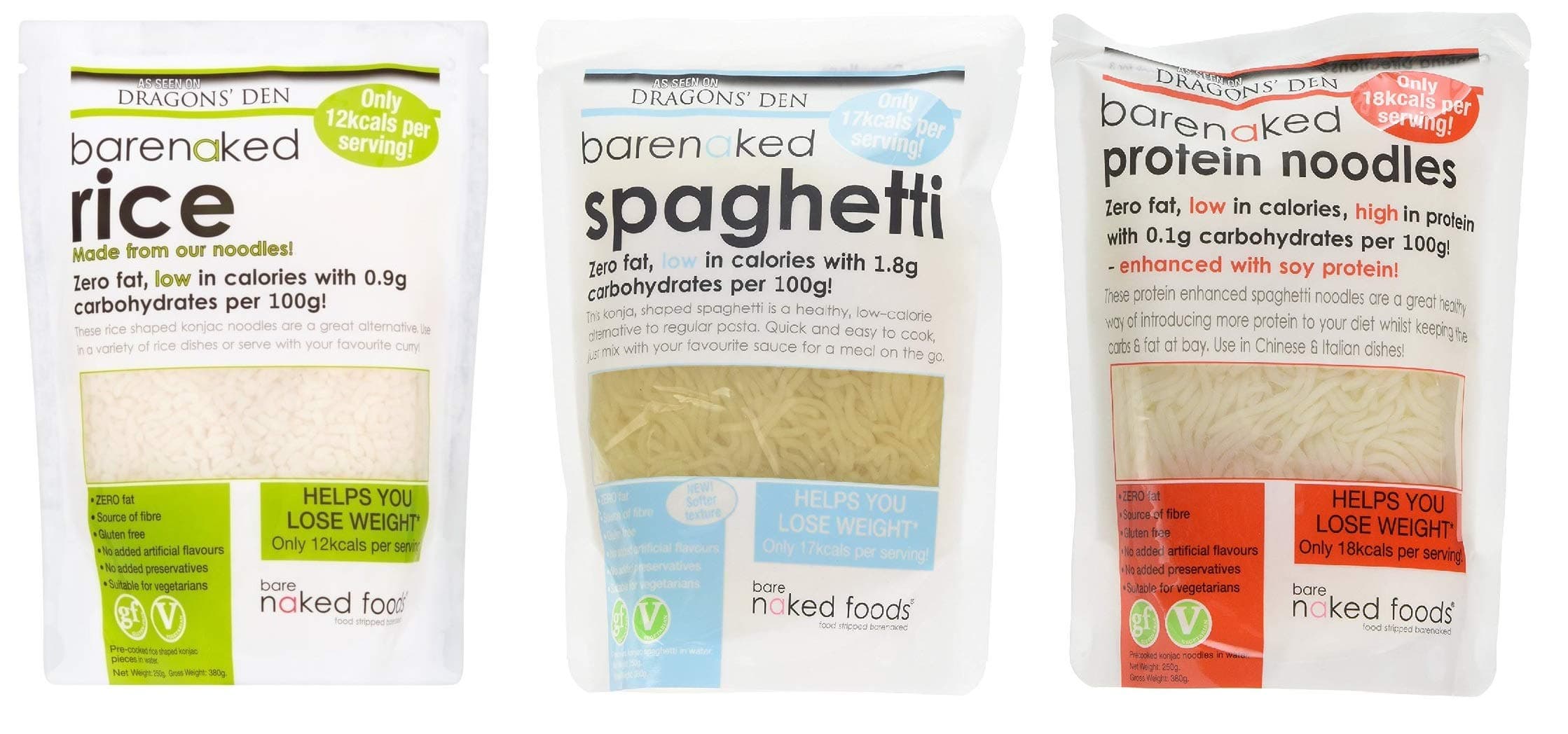 Barenaked Protein Noodles, Spaghetti & Rice Mixed Case 3 x 380g