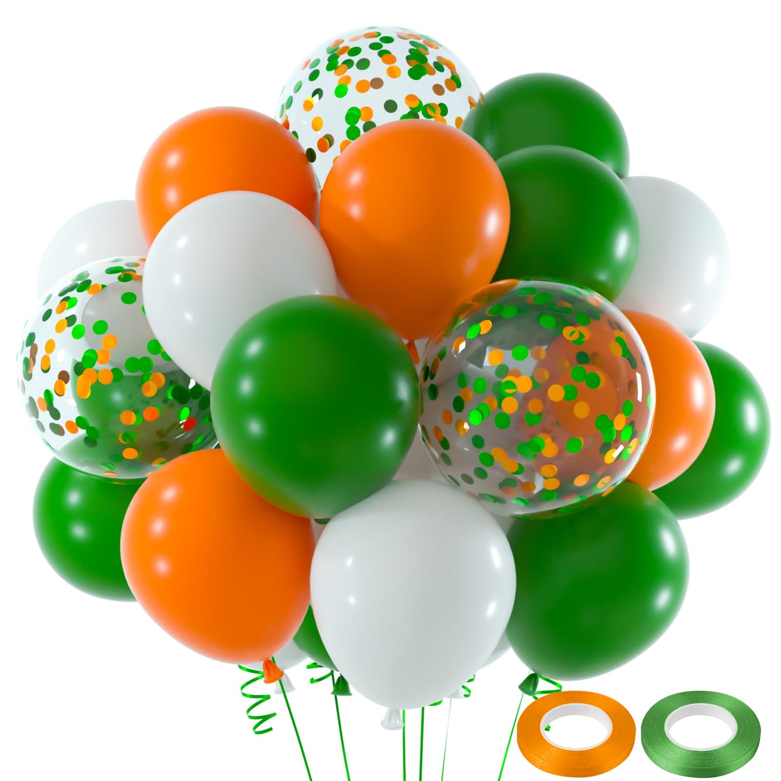 NEBURORA Green Orange and White Balloons 60 Pcs 12 Inch St. Patrick's Day Confetti Latex Balloons Set for Irish Saint Patty's Day Party Decorations Supplies