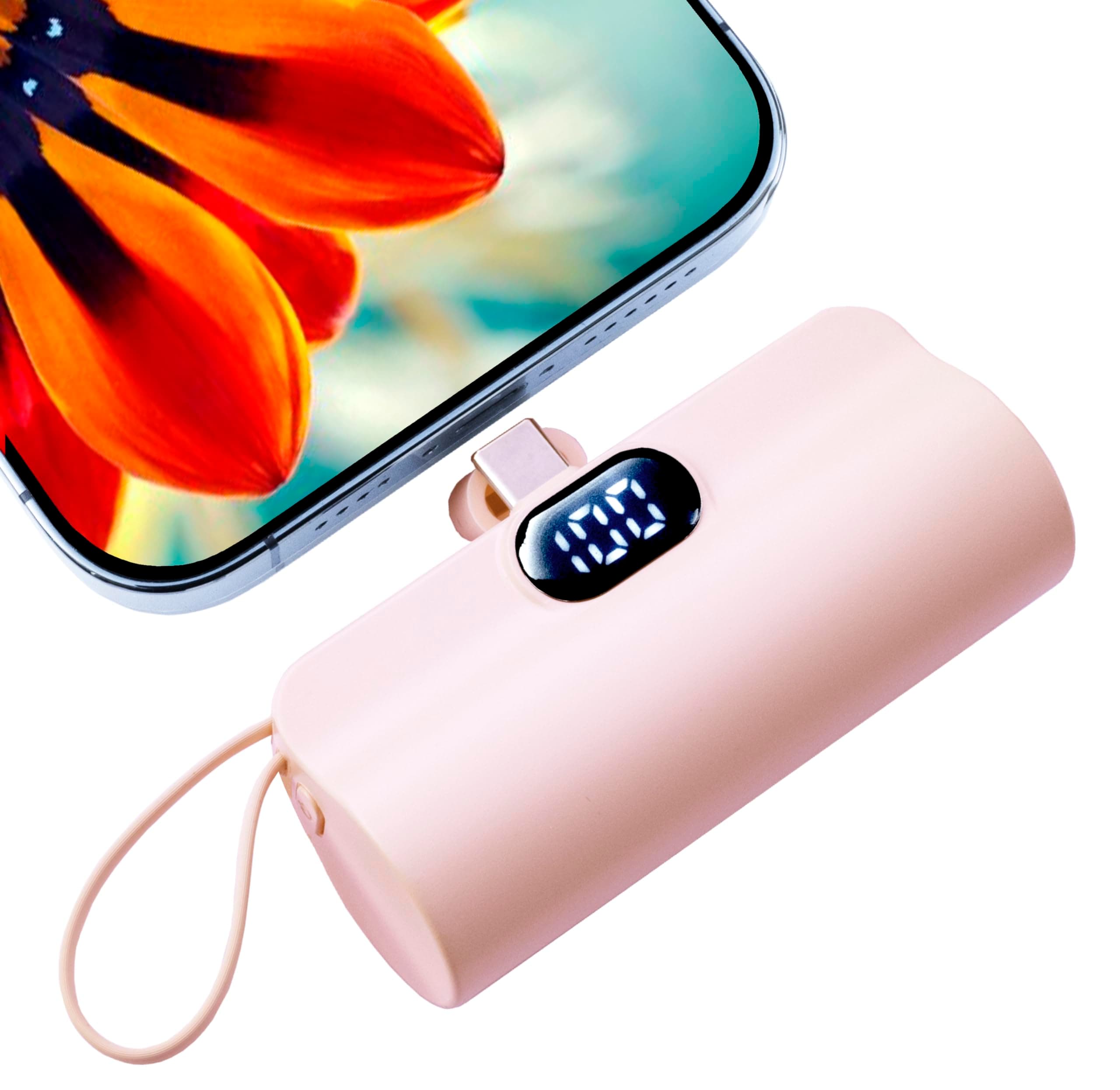Mini Power Bank,Capsule Power Phone Charger 5500mAh,Portable Charger with Dual USB-C Ports for iPhone 16/15/15 plus/15 pro/15 pro Max/Android Phone/Samsung/Moto/LG etc (Pink)