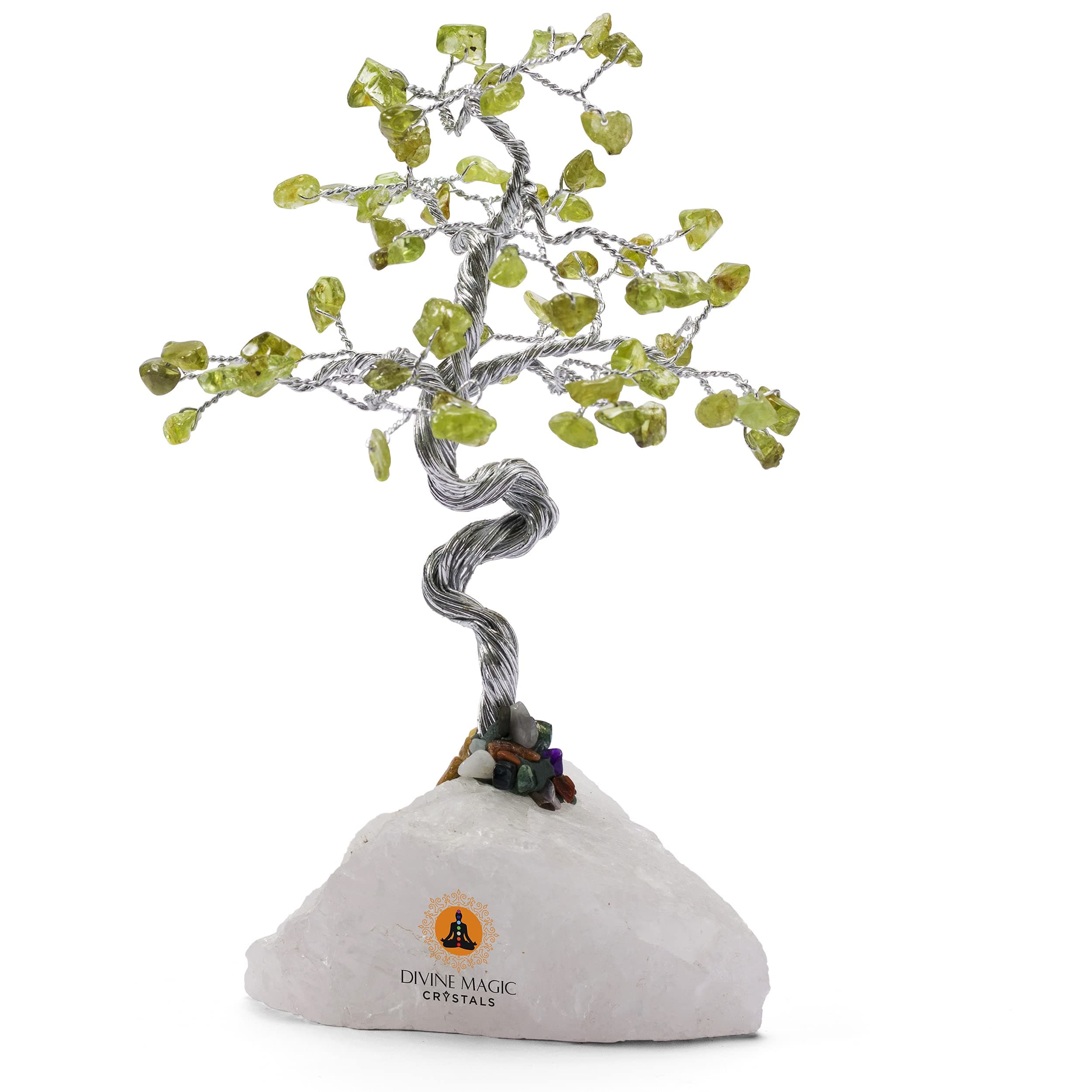 Divine Magic Crystal Money Tree Feng Shui Bonsai Good Luck Fortune Health Prosperity Abundance Crystals Peridot Decorations Gift Figurine Home Décor