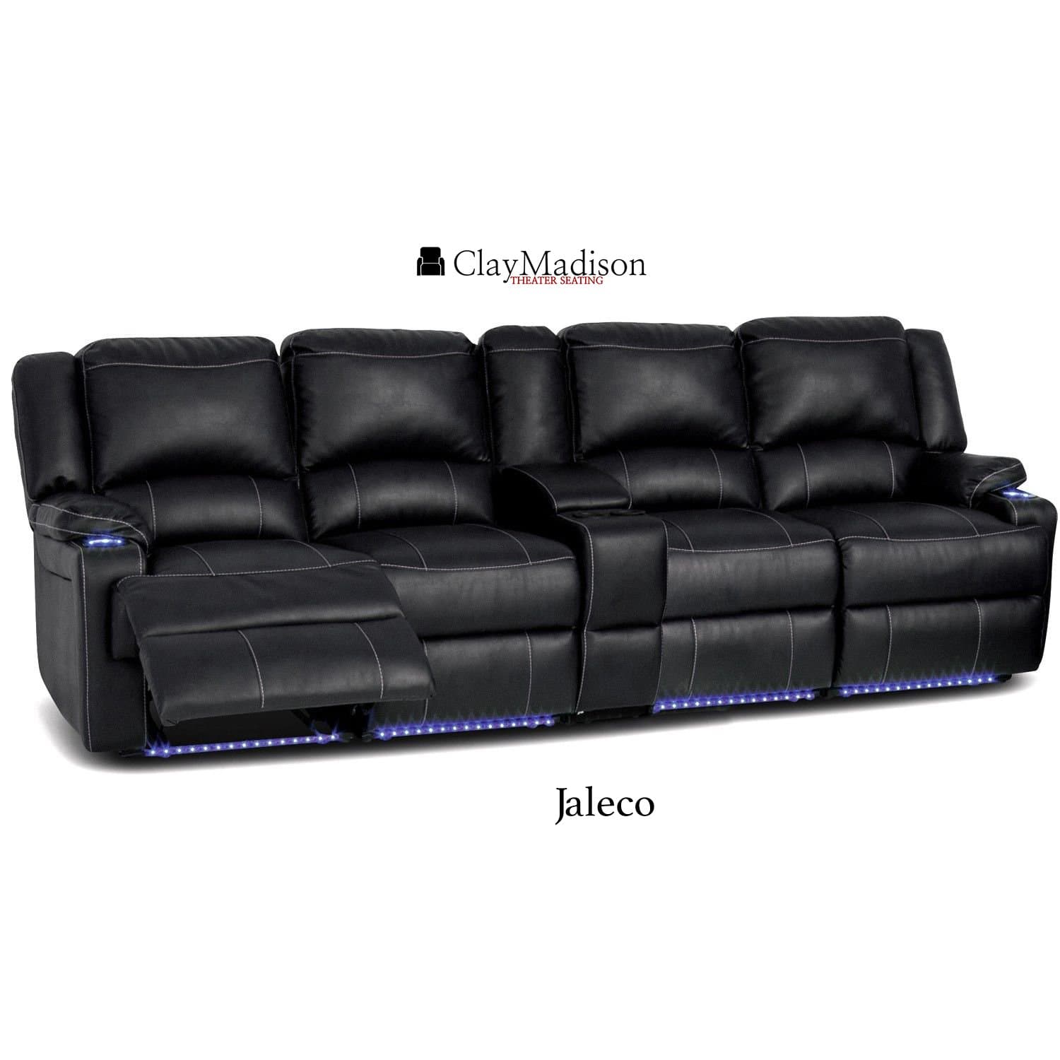 Jaleco Theater Seats, Dual Loveseat Row of 4 Chairs By Clay Madison Theater Seating (Black Licorice)