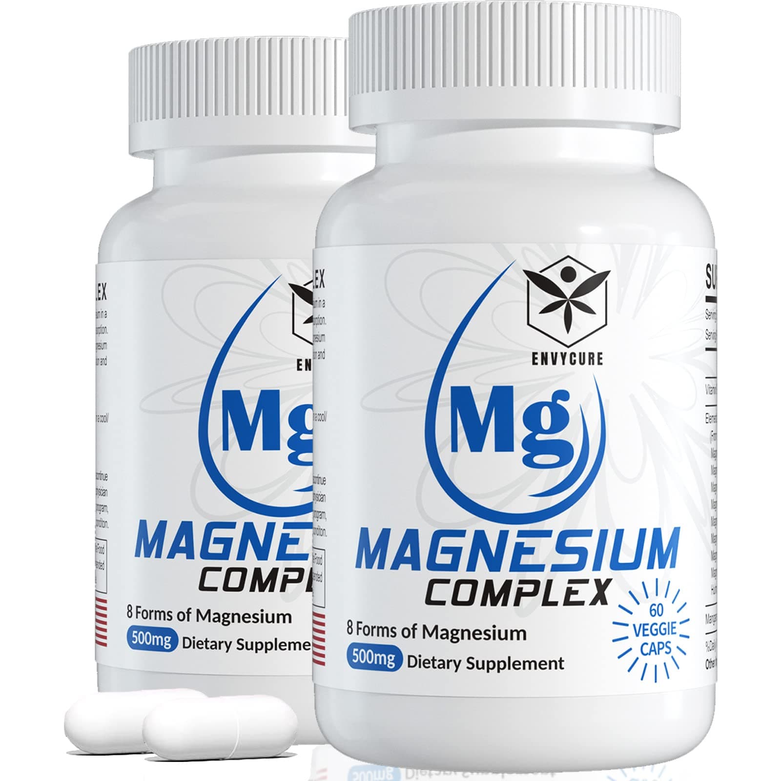 Magnesium Complex Supplement 8 Forms, 500mg Magnesium Glycinate, Malate, Citrate, High Absorption Mg for Calm, Sleep, Mood & Healthy Muscle, Pack of 2, Total 120 Vegan Capsules