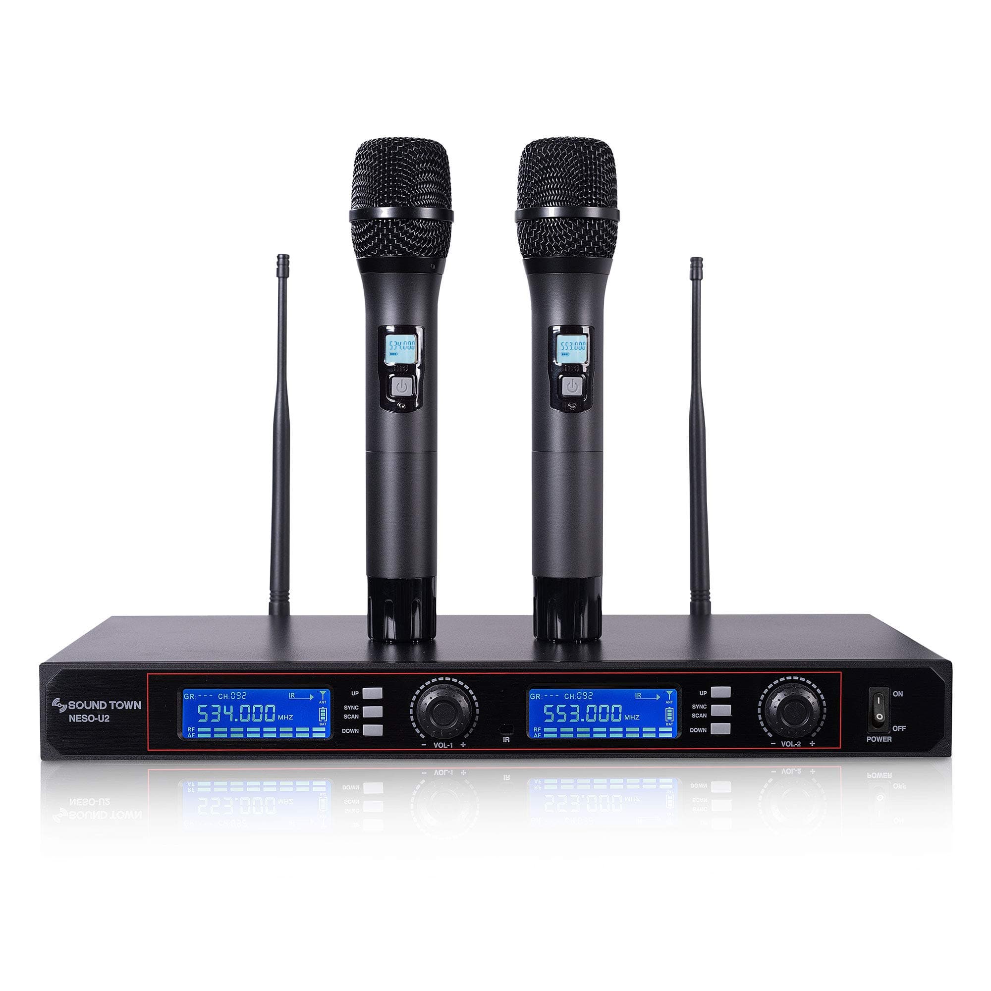 Sound Town 200-Channel Rack Mountable Professional UHF Wireless Microphone System with Metal Receiver and 2 Handheld Mics (NESO-U2HH)