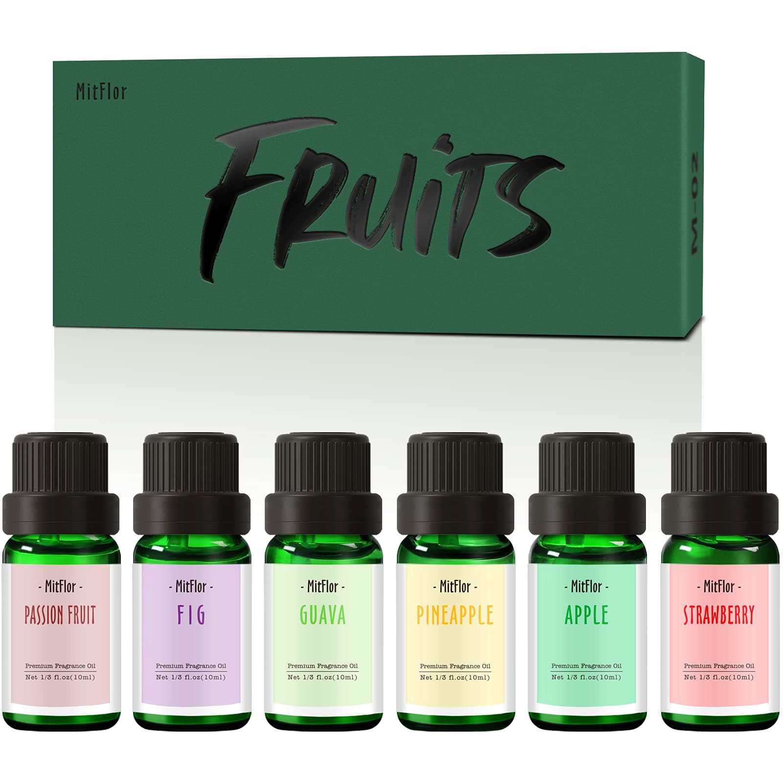 Fruit Essential Oils, MitFlor Premium Fragrance Oil for Candle Soap Making, 6x10ml, Summer Refreshing Diffuser Oil Scents, Guava, Strawberry, Passion Fruit, Apple, Fig, Pineapple