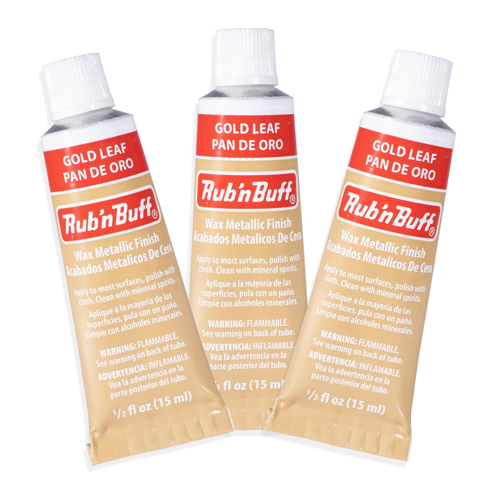 Rub n Buff Wax Metallic Finish - 3 Rub n Buff Gold Leaf 15ml Tubes - Versatile Gilding Wax for Finishing Furniture Antiquing and Restoration - Rub and Buff Colors Set of Three