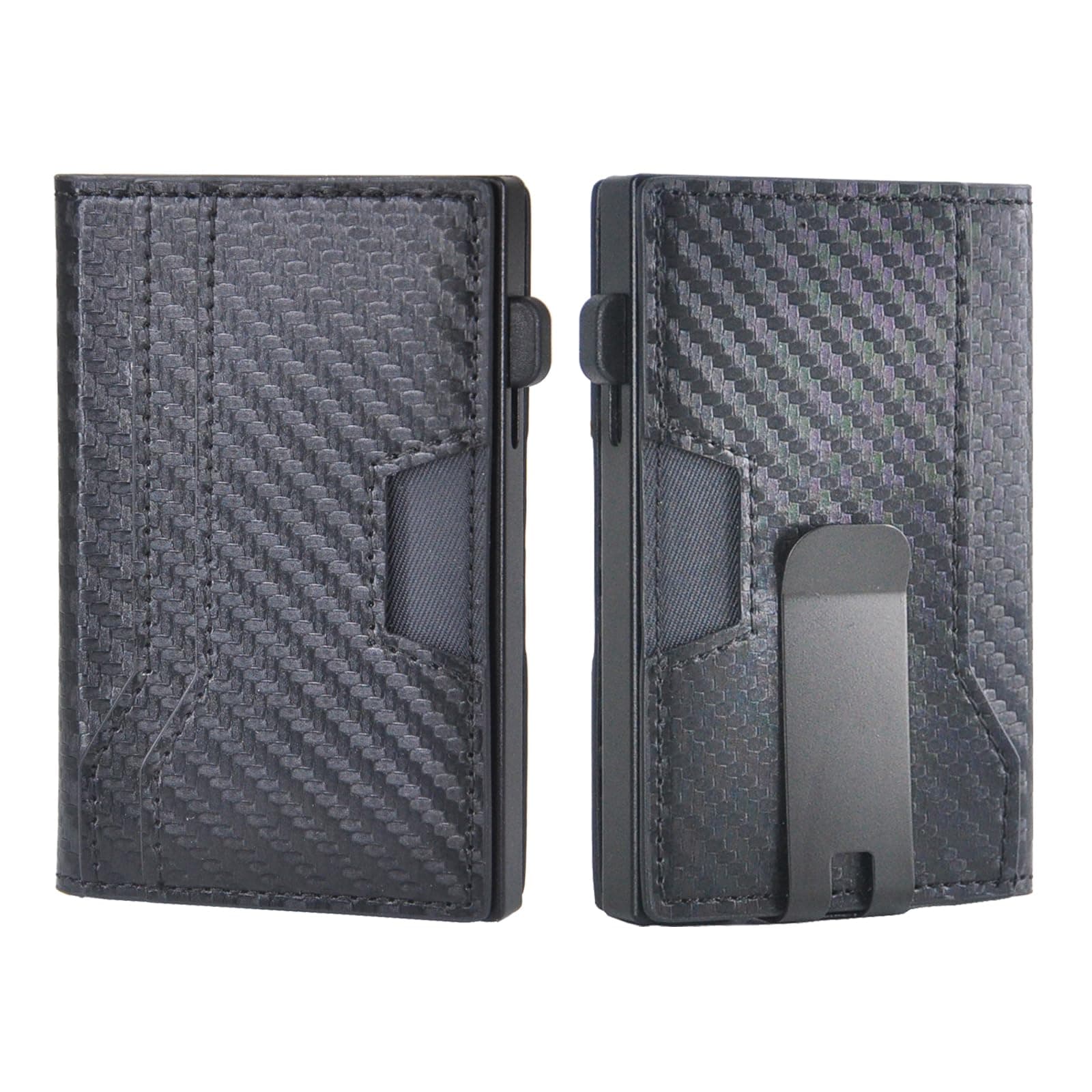 Minimalist Wallet for Men, RFID Card Holder Pop Up Wallet with Money Clip, ID Window, Leather Slot(Metal, Black CF)