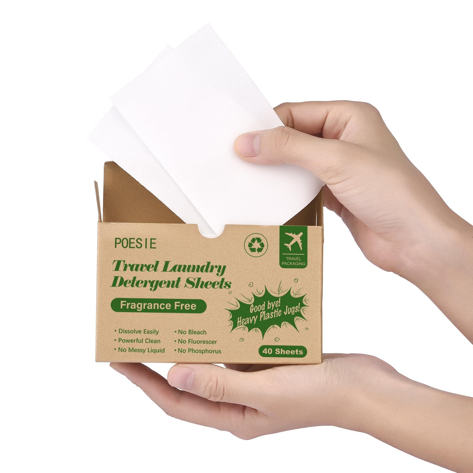 Poesie Clothes Washing Sheets Natural Laundry Sheets for Travel Camping Laundry Sheets Eco Friendly Unscented 1 Mini Box 40 Sheets