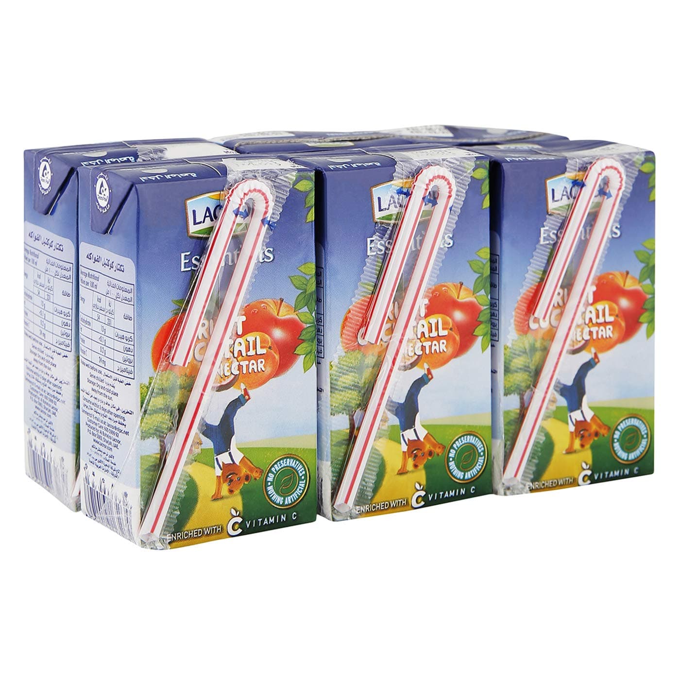 Lacnor Essential Fruit Cocktail 100% Juice No Added Sugar, 125mL pack of 6