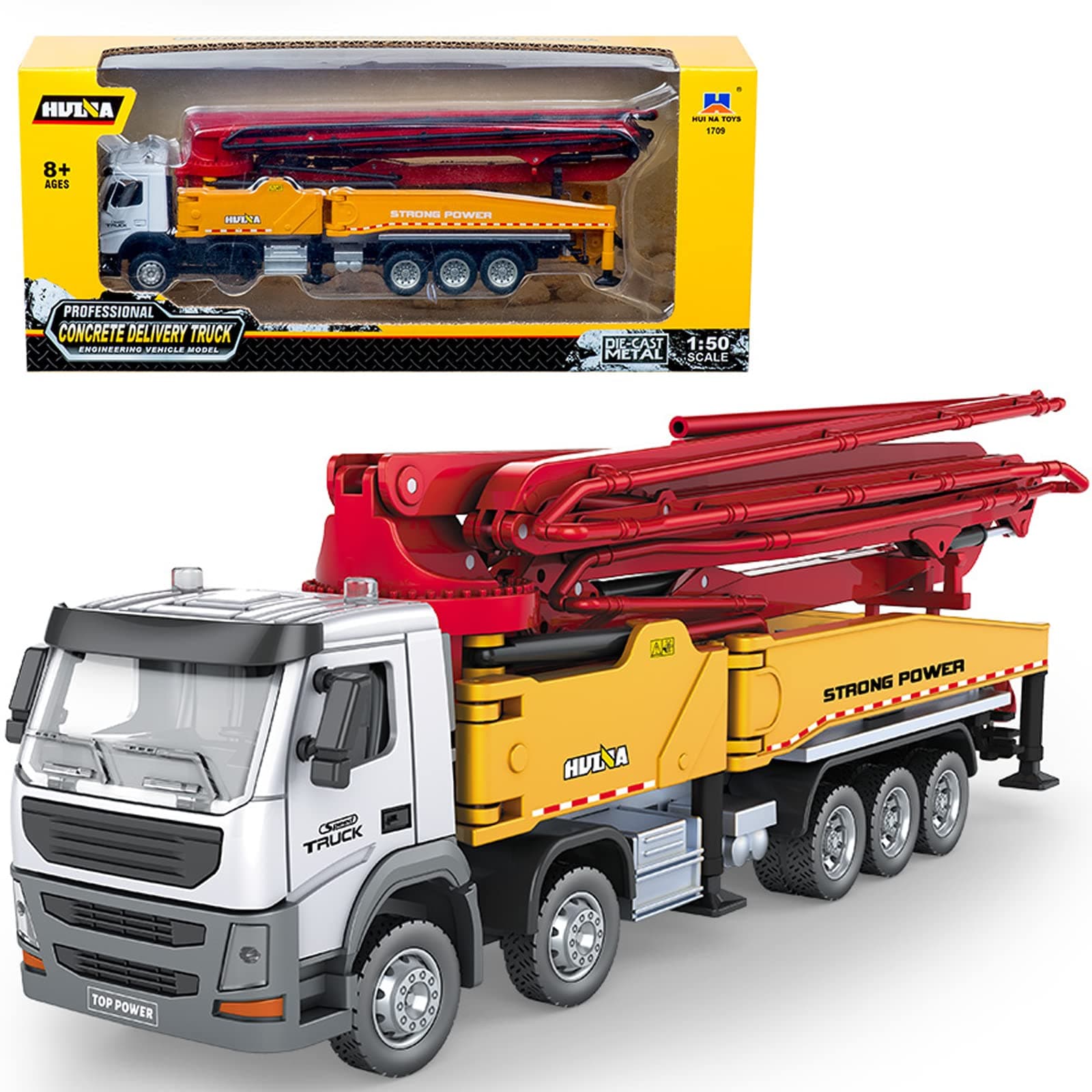 Concrete Pump Truck Construction Vehicles Toys,1:50 Scale Diecast Site Concrete Pump Truck, Toy Trucks for Kids