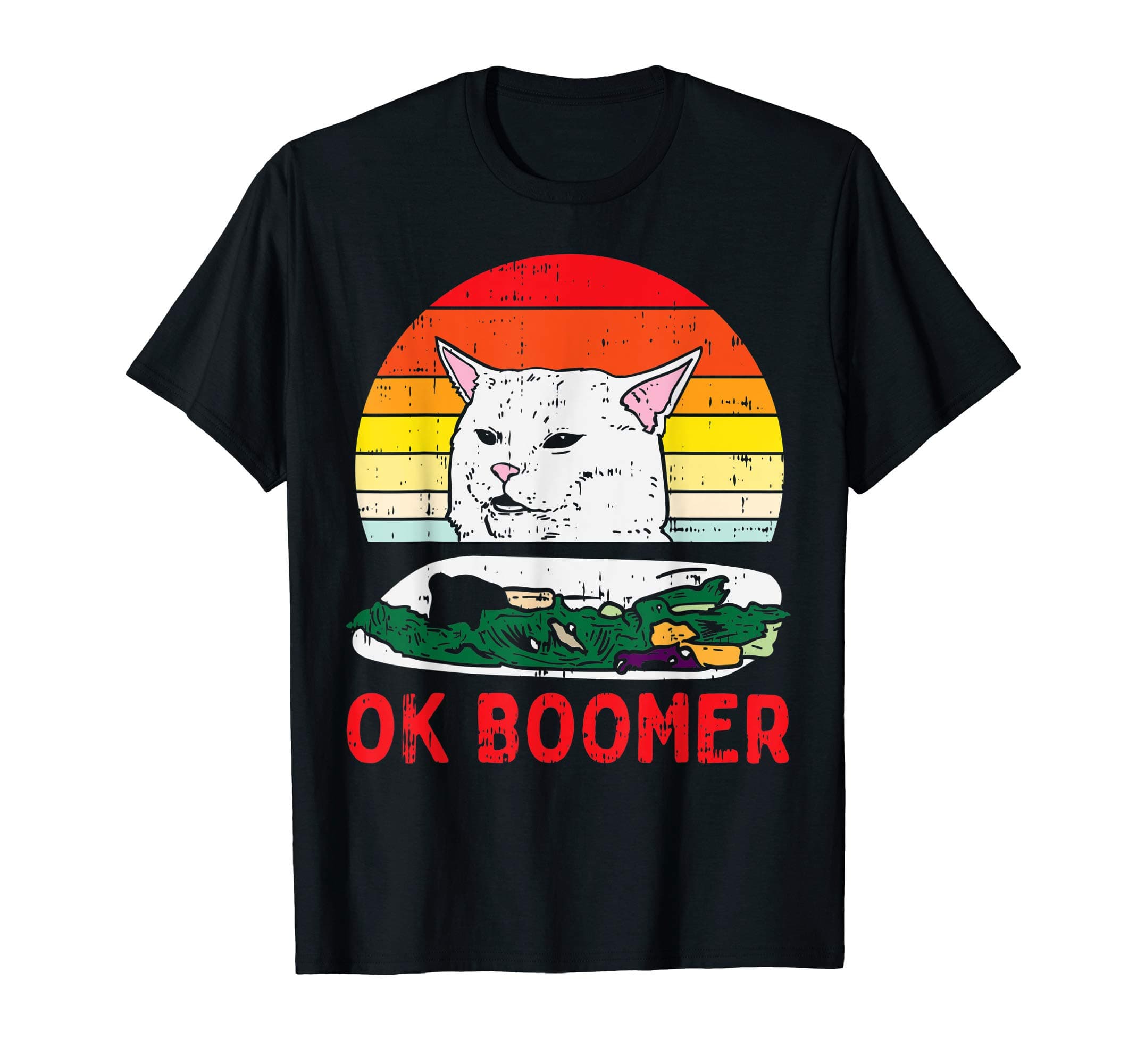 Confused Cat Dinner Table Ok Boomer Funny Meme Lover Gift T-Shirt