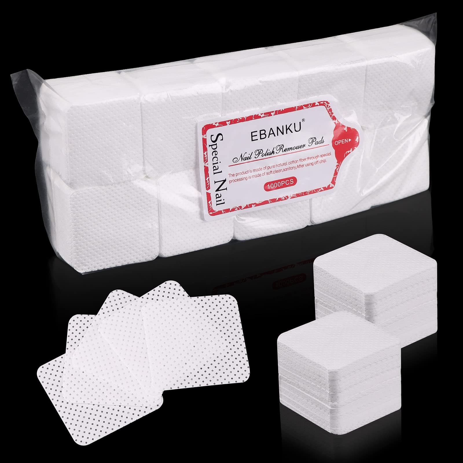 EBANKU 1000 PCS Lint Free Nail Lash Glue Wipes, Wipes for Eyelash Extensions Supplies Non-Woven Fabric Eyelash Glue Wipes Pads for Eyelash Glue Bottle and Nail Polish Wiping