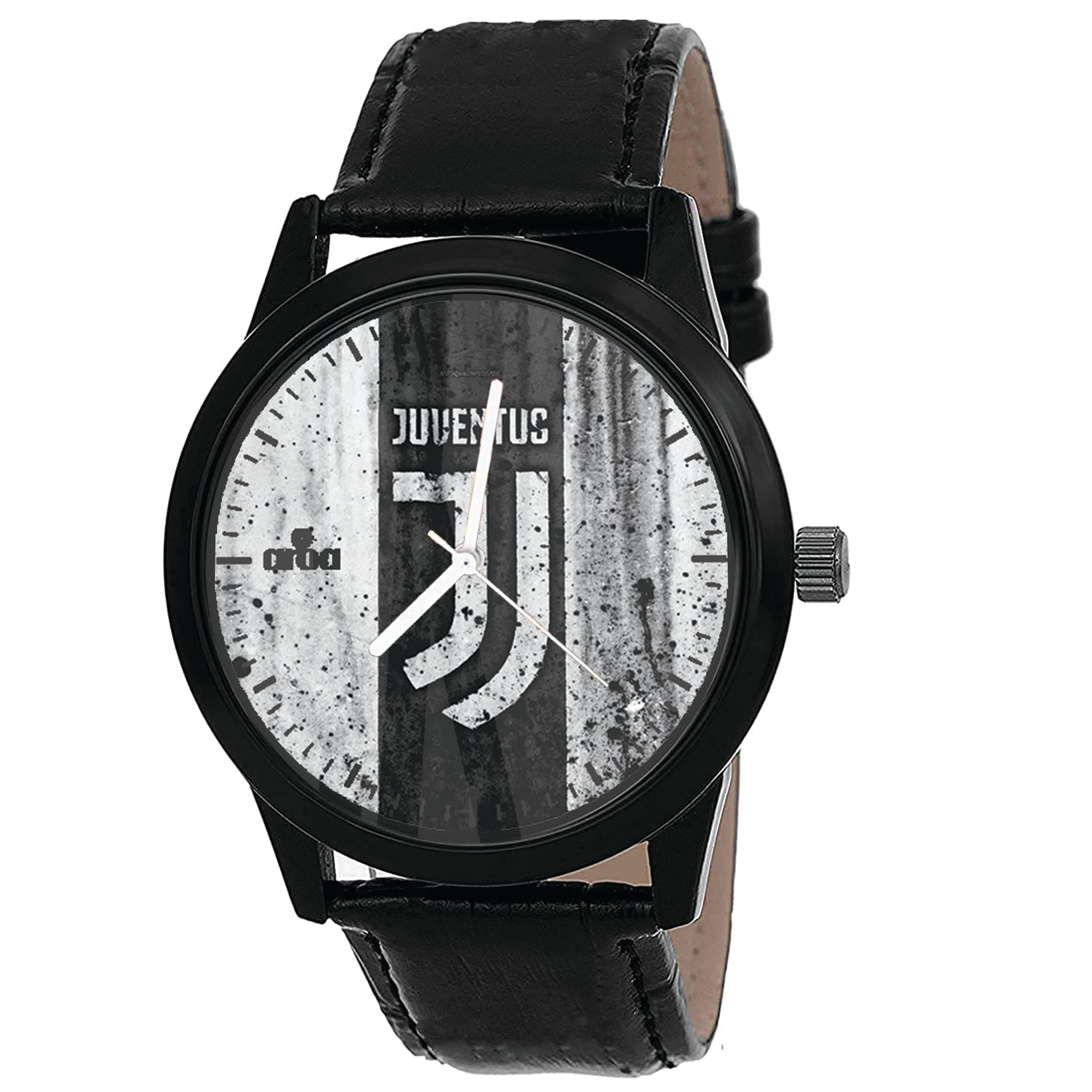 AROA Watch New Watch for Juventus F.C. Flag with Paint Splash Model : 399 Black Metal Type Analog Black Strap Watch B/W Dial for Men Stylish Watch for Boys