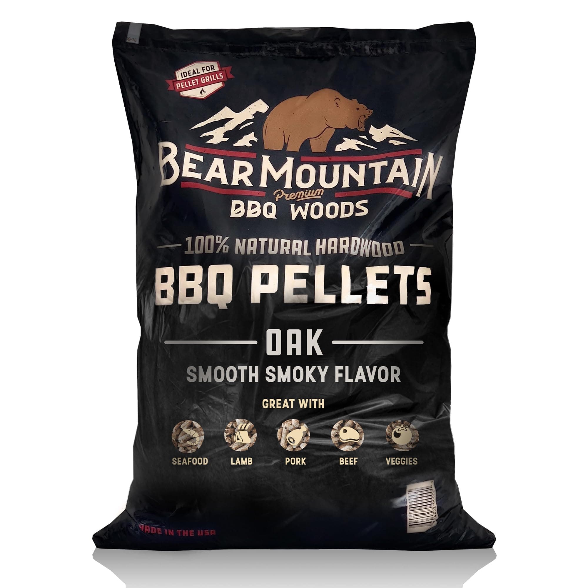 Bear Mountain All Natural Wood Pellets for Smoker, Grill & BBQ, 40 lb Bag, Oak - Premium Hardwood Barbecue Pellets for Indoor and Outdoor Grilling
