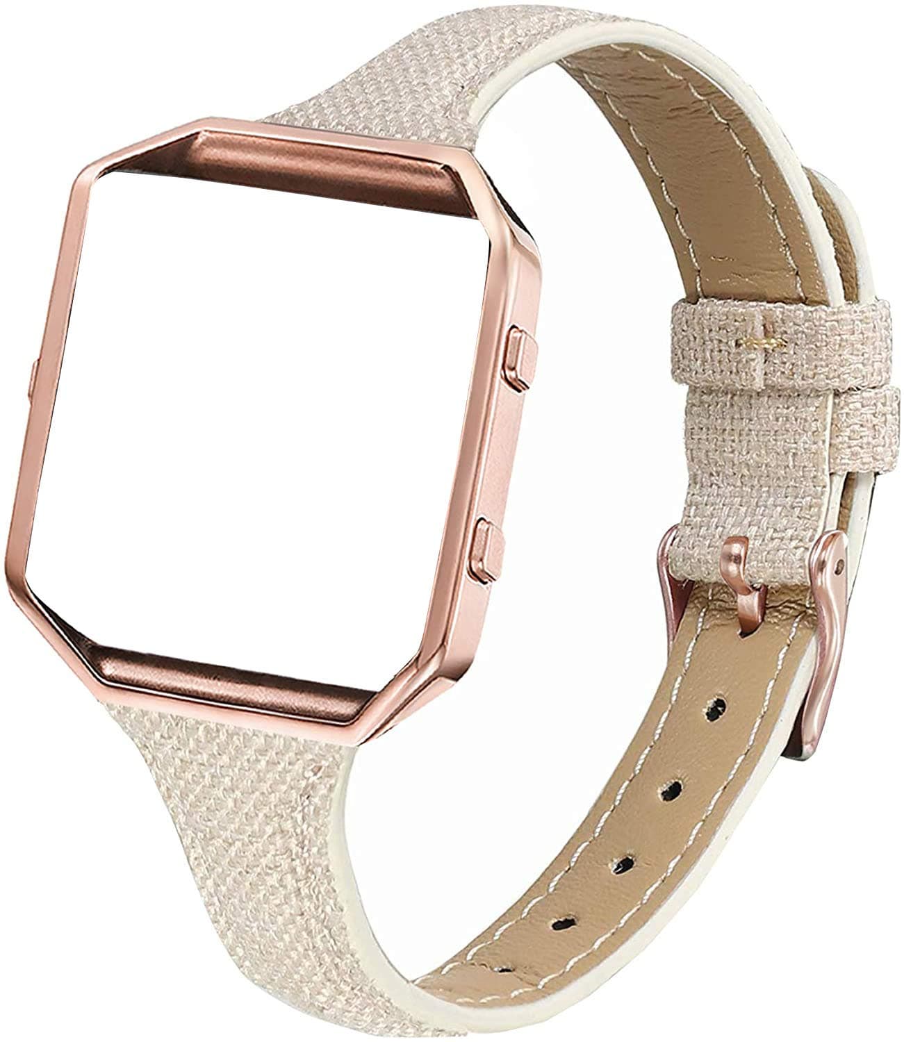 Amcute Slim Fabric Leather Bands Compatible with Blaze, Woven Replacement Accessories Strap Wristband Rose Gold Buckle Frame Women Men Compatible with Blaze Smart Watch (Apricot)