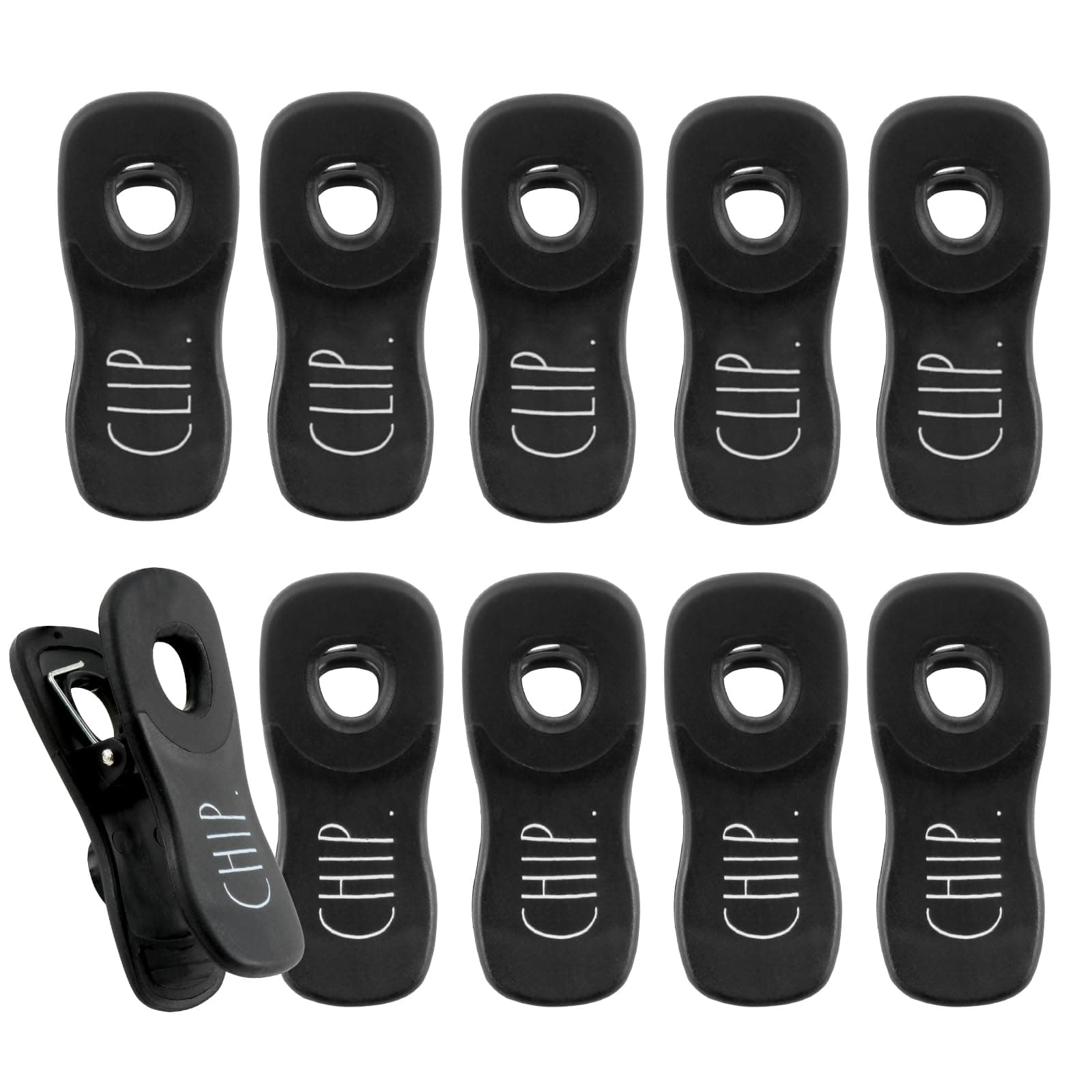 Rae DunnBag Clips with Magnet - Food Clips, Chip Clips, Bag Clips for Food Storage with Air Tight Seal Grip for Bread Bags, Snack Bags and Food Bags, Pack of 10, Black