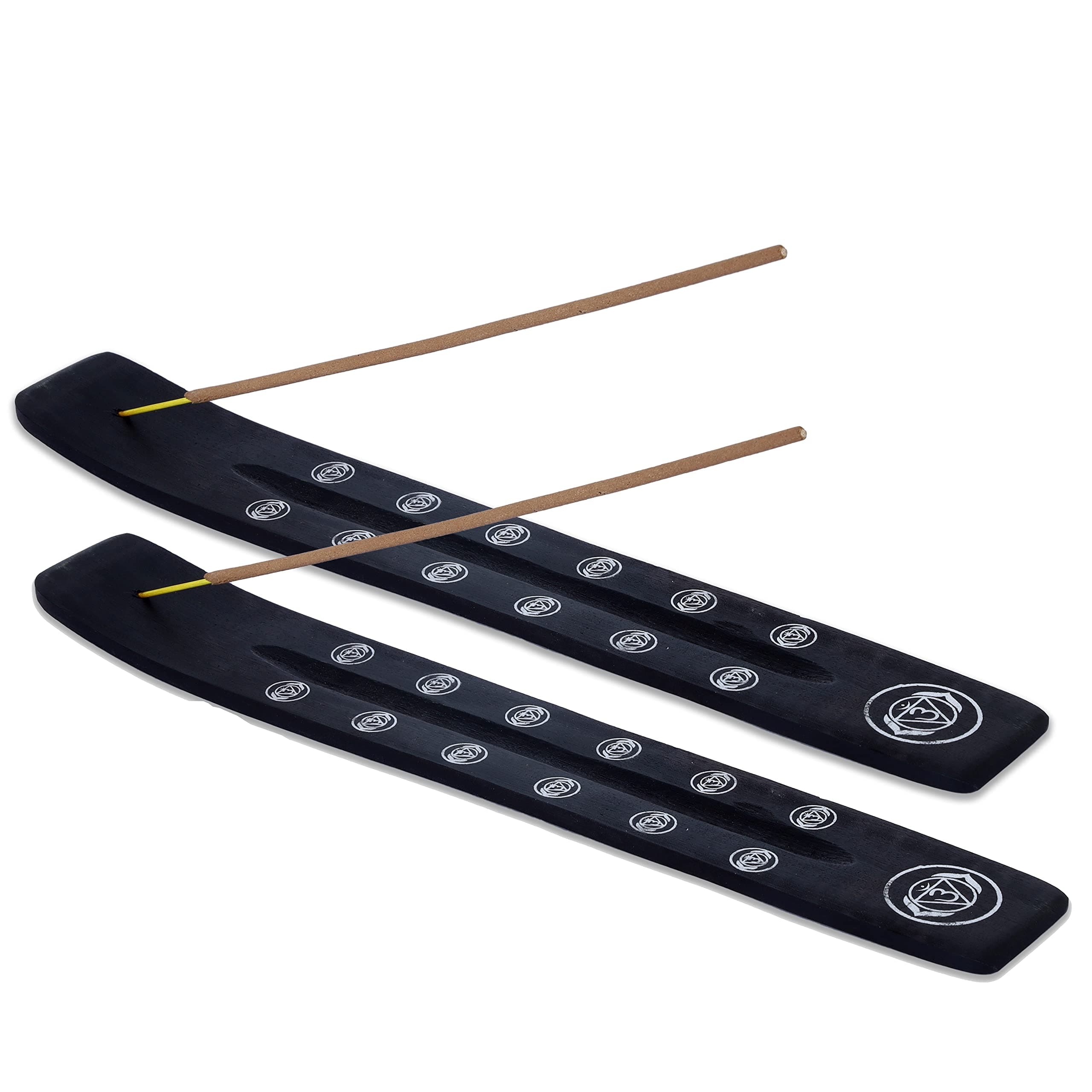 Traditional-Handmade-Burner Wooden-Incense-Stick-Holder Ash-Catcher-Stand for-Aromatherapy-Meditation-Yoga (Black Strength) 10 Inches, Pack of 2