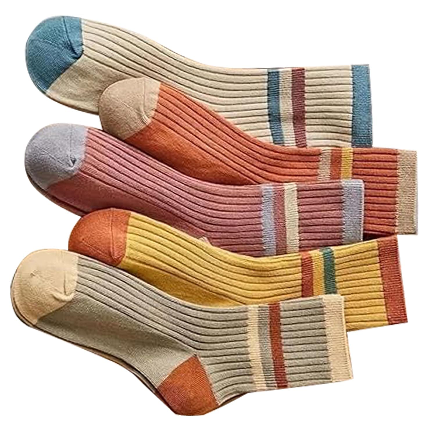 Women's Retro Calf Socks Size 4-7 - Multipack of 5 Pairs, Soft & Comfortable for Everyday Wear - Stylish and Breathable Socks for Women