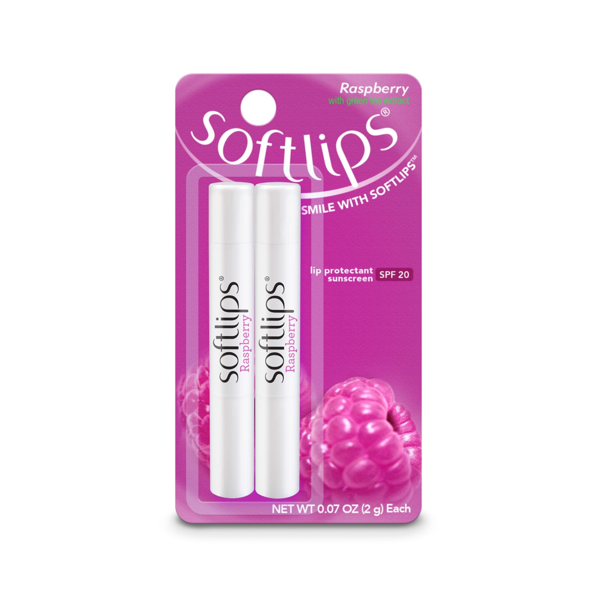 Raspberry Lip Balm with Green Tea Extract 2-Pack with SPF 20 - Hydrating Protection for Smooth, Delicious Lips