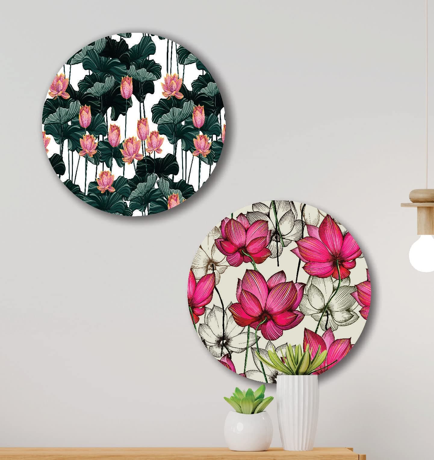 PRECISIO Round Shape Vintage Flower MDF Wall Painting for Living Room 12X12 inch PRE-LRB22-L2