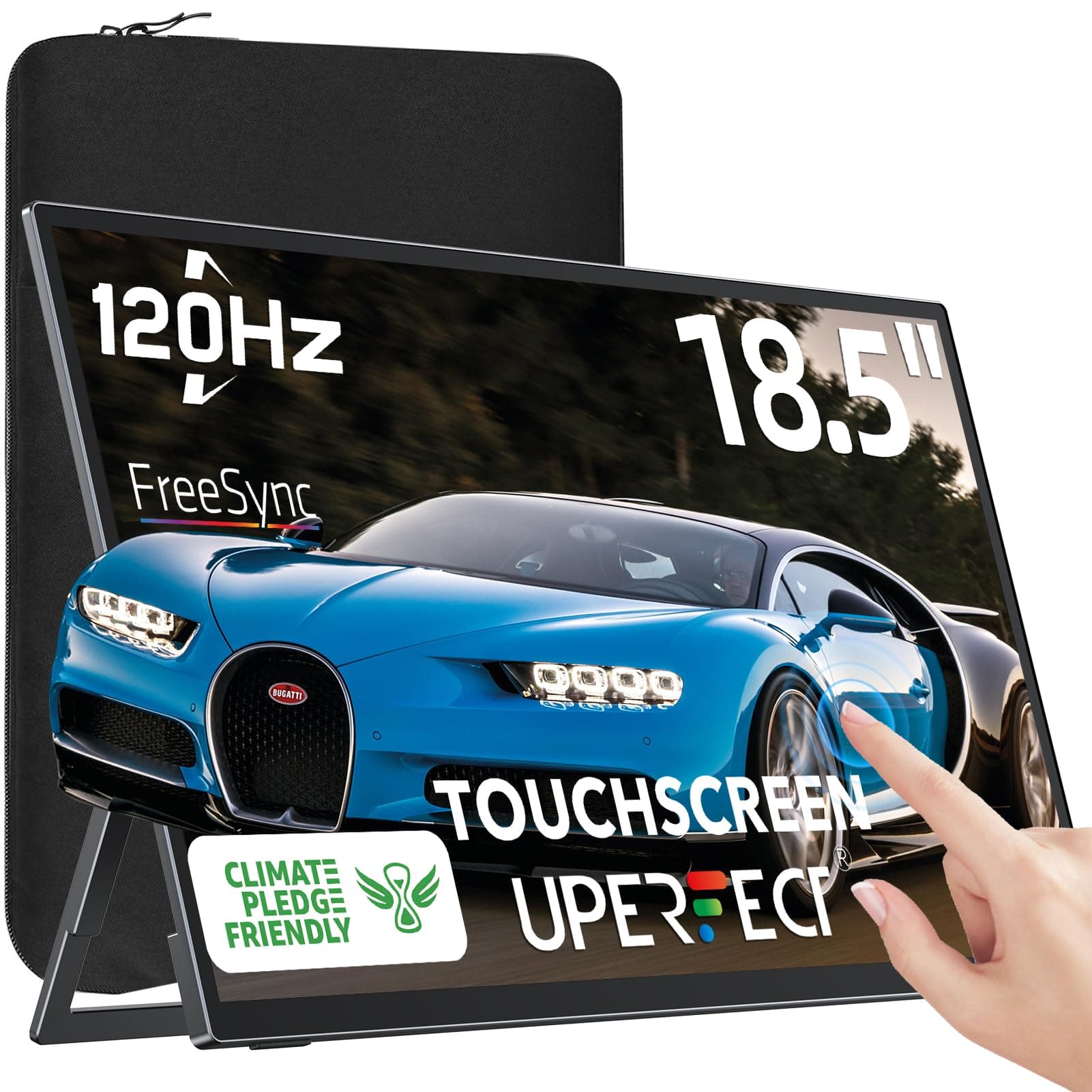UPERFECT Portable Monitor 18.5-inch 120HZ Touchscreen 100% sRGB w/VESA & Stand 180° Adjustable Ultra-Slim & Lightweight Frameless FHD FreeSync IPS HDR Gaming Display, Travel Second Monitor for Laptop