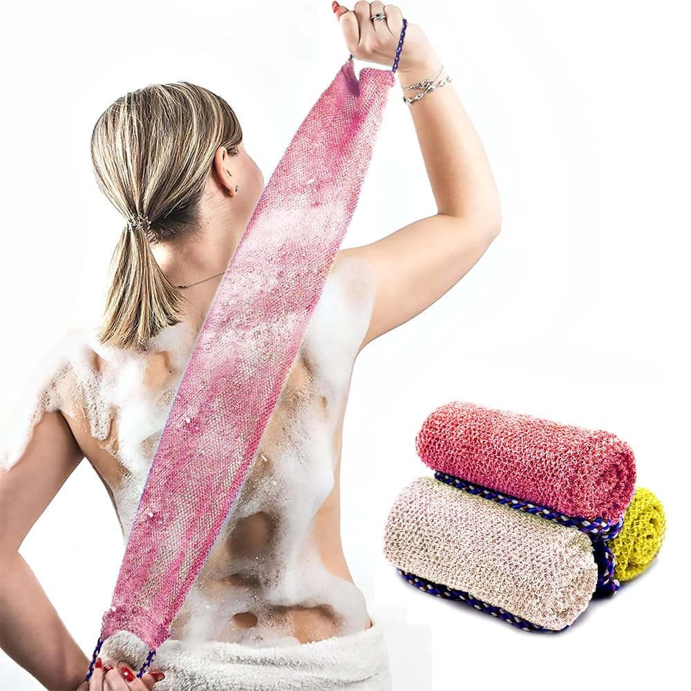 African Net Sponge with Handles 3 Pieces Long African Exfoliating Net Washcloth Bath Sponge Net Cloth Wash Net Body Back Scrubber for Shower Loofah