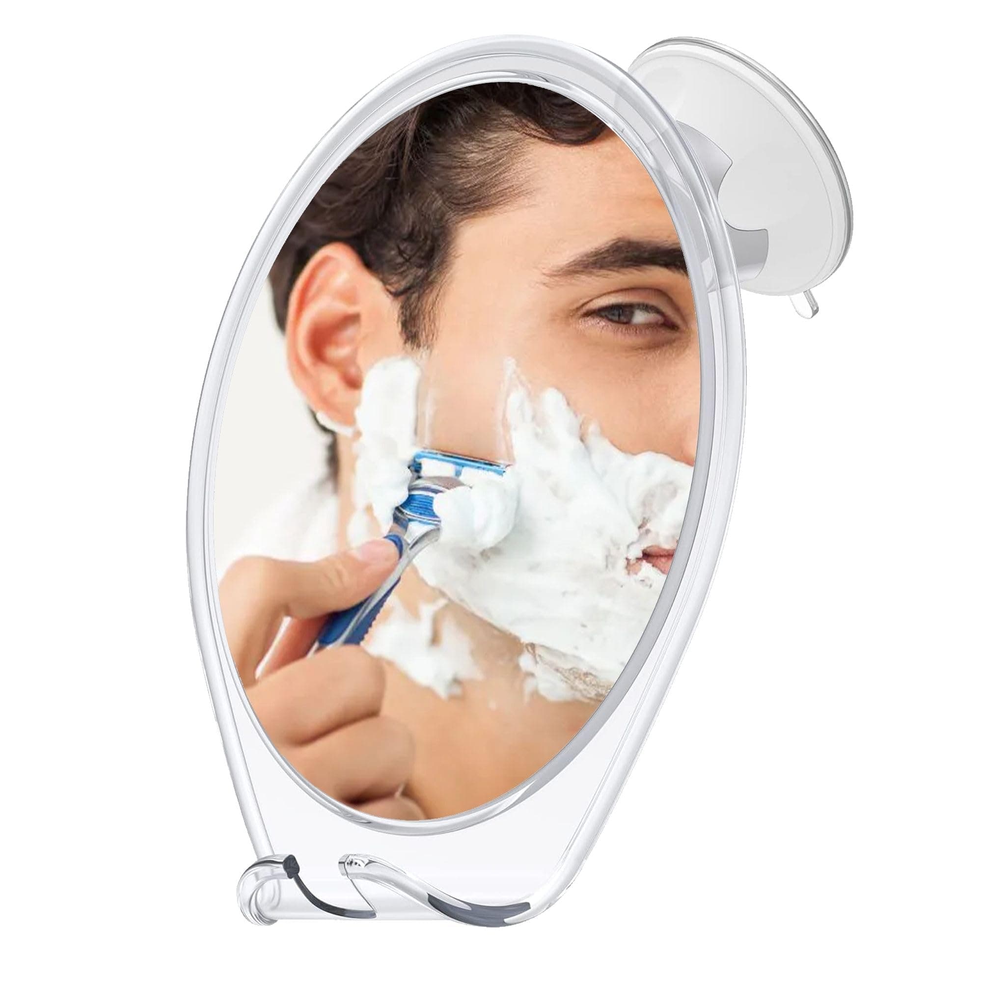 HONEYBULL Fogless Shower Mirror with Suction Mount & Swivel – Anti-Fog Acrylic Bathroom Mirror for Shaving – Built-in Razor Holder, Easy Install (White)