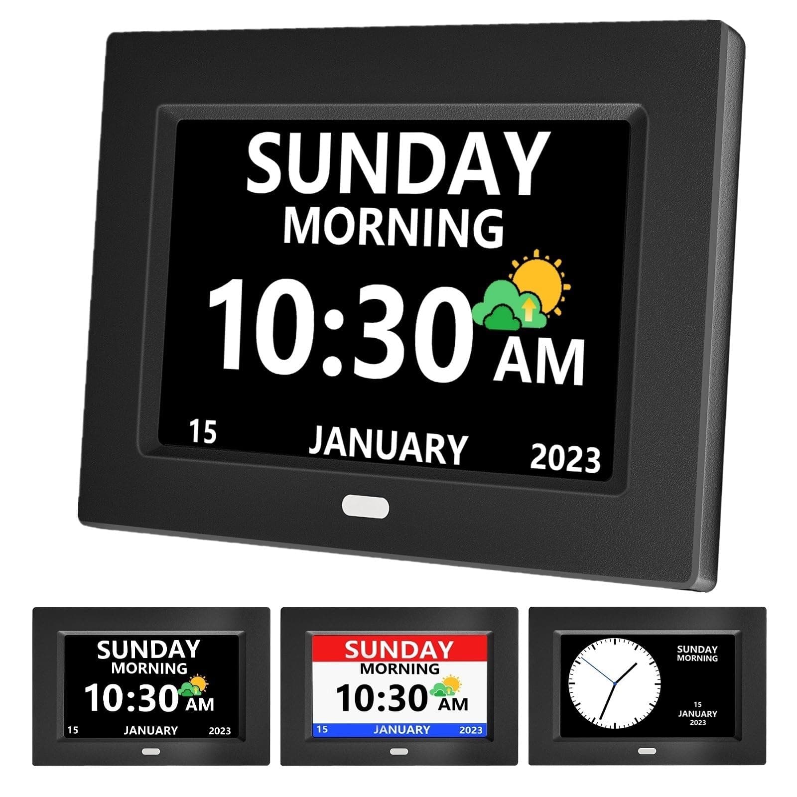 7 Inch Clock with Day and Date for Elderly Large Display Digital Clocks 12 Alarms 3 Display Modes Large Font Alzheimer's Clock Alarm Clocks for Seniors Auto DST Black