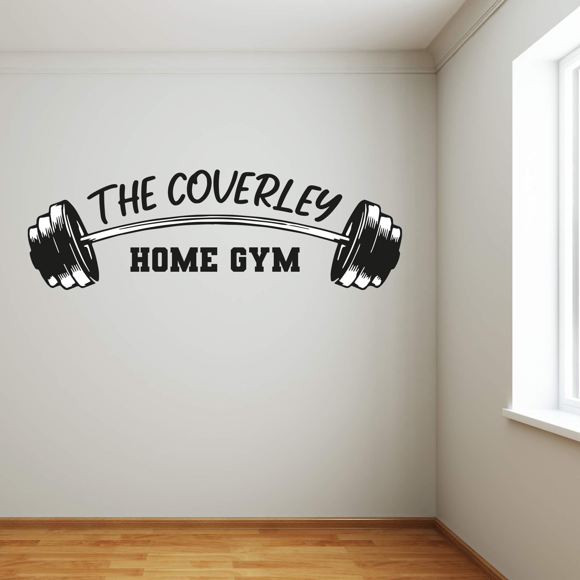 Personalised Name Home Gym Barbell Wall Sticker Bedroom Art Decal Mural Kids (60cm Width x 20cm Height)