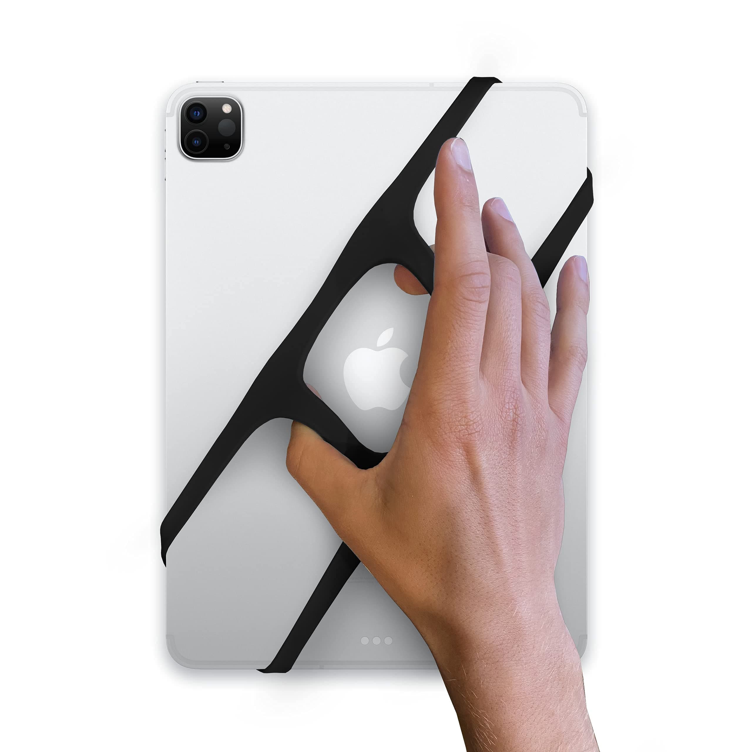 Padlette Tablet Handle, Holder, Grip for iPad Kindle Fire HD Surface Galaxy Tab and Compatible with Any Tablet with a Display from 9 inches to 11 inches (Mid-Size D3 Black)