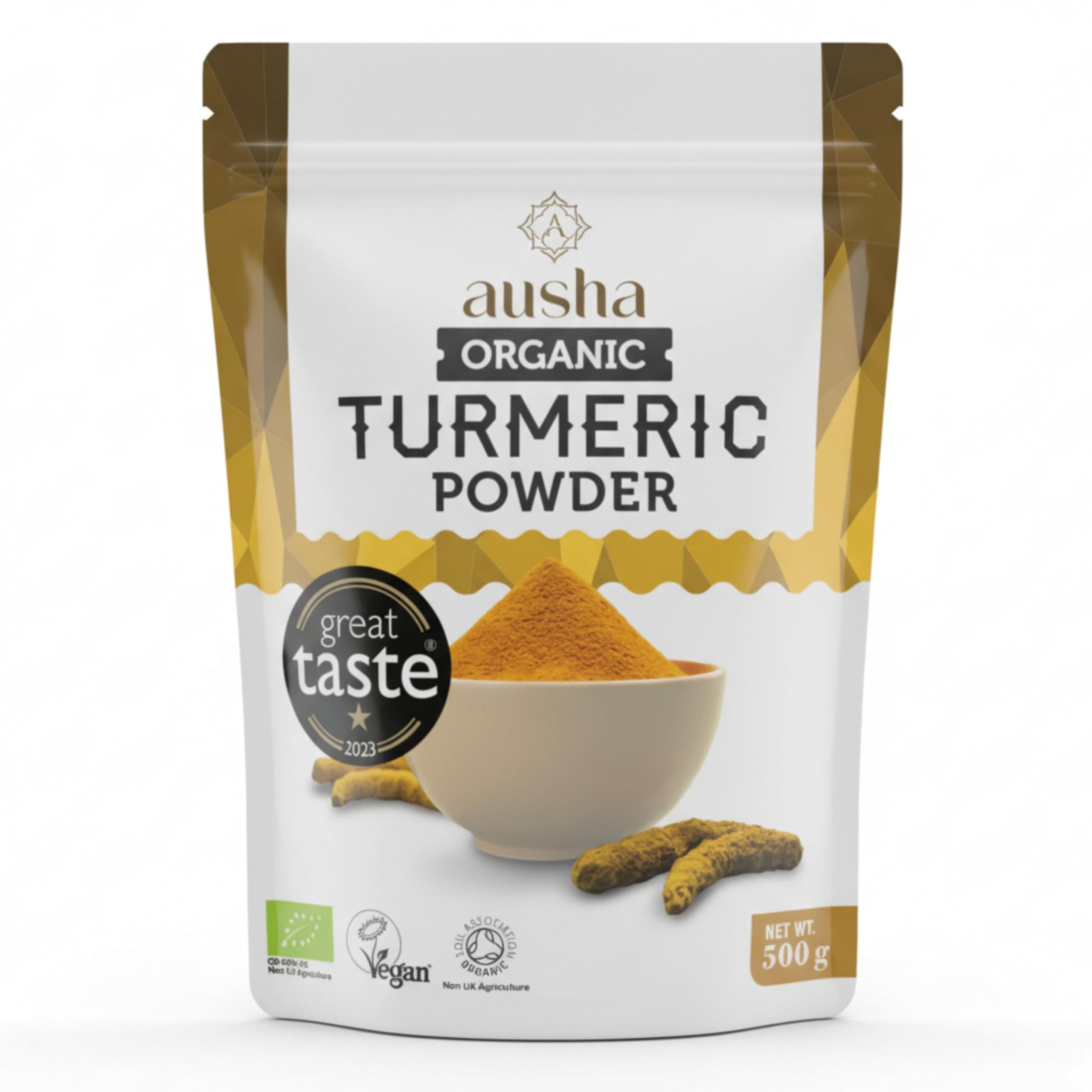 Ausha Organic Turmeric Powder 200g - UK Certified Organic by Soil Association - 1* Great Taste Award 2023- Use in Cooking, Turmeric Shot, Smoothies, Juices - High Curcumin - Tumeric Latte