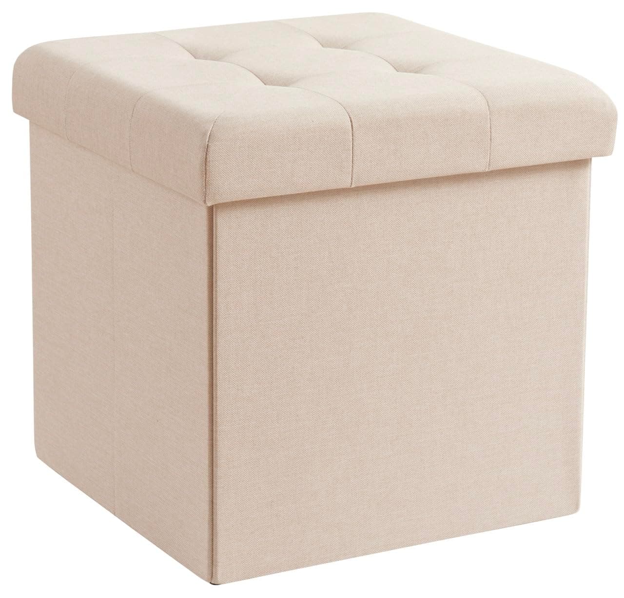 Ornavo Home 15 Inch Folding Storage Ottoman, Square Small Storage Foot Rest Stool, Bedroom Bench - Beige
