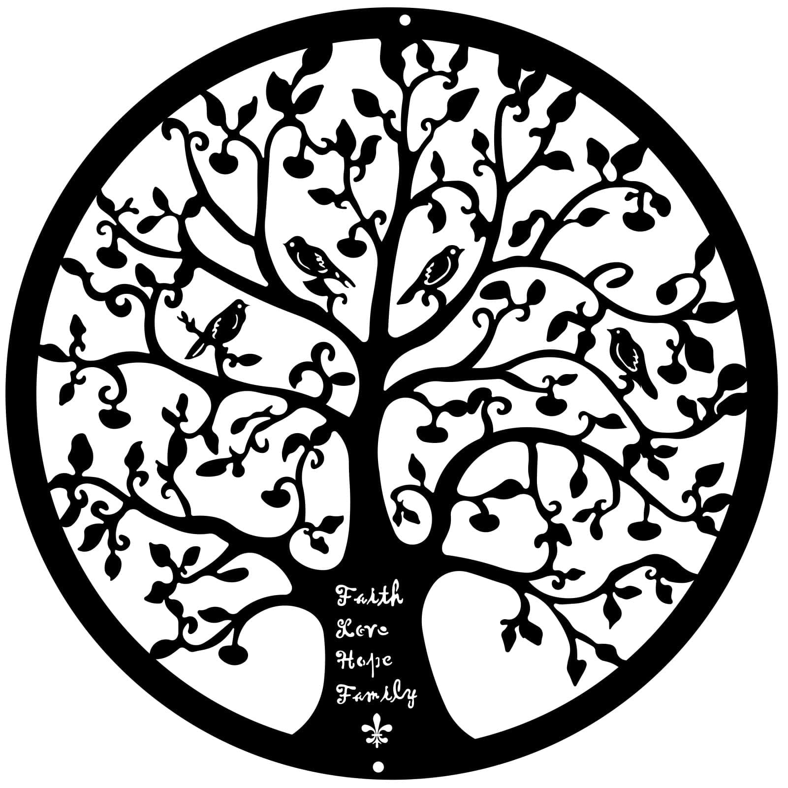 28CM Metal Tree of Life Wall Art, Family Tree with Birds on Branch Wall Hanging Decor for Balcony Patio Porch Bedroom Living Room Garden Office and Farmhouse (Black)