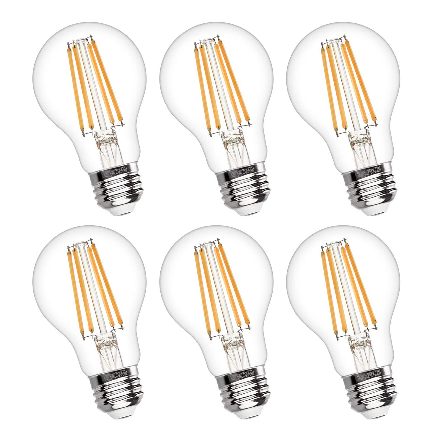 Boncoo Vintage LED Edison Bulb Dimmable 6W A19 LED Light Bulbs 2700K Soft White 600LM Led Filament Bulb 60W Incandescent Equivalent E26 Medium Base Decorative Clear Glass 6 Pack