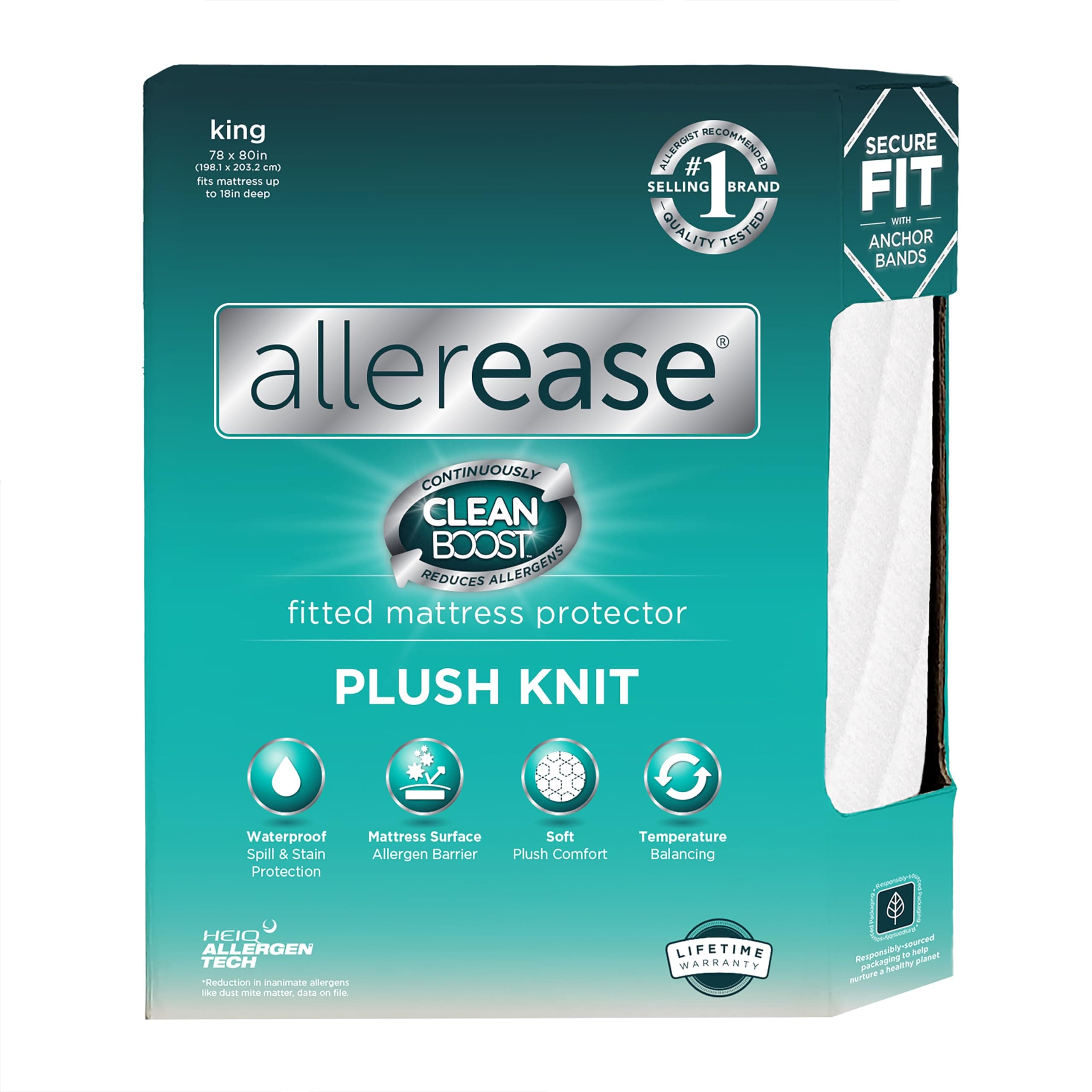 Aller-Ease Clean Boost Plush Knit Mattress Protector, King