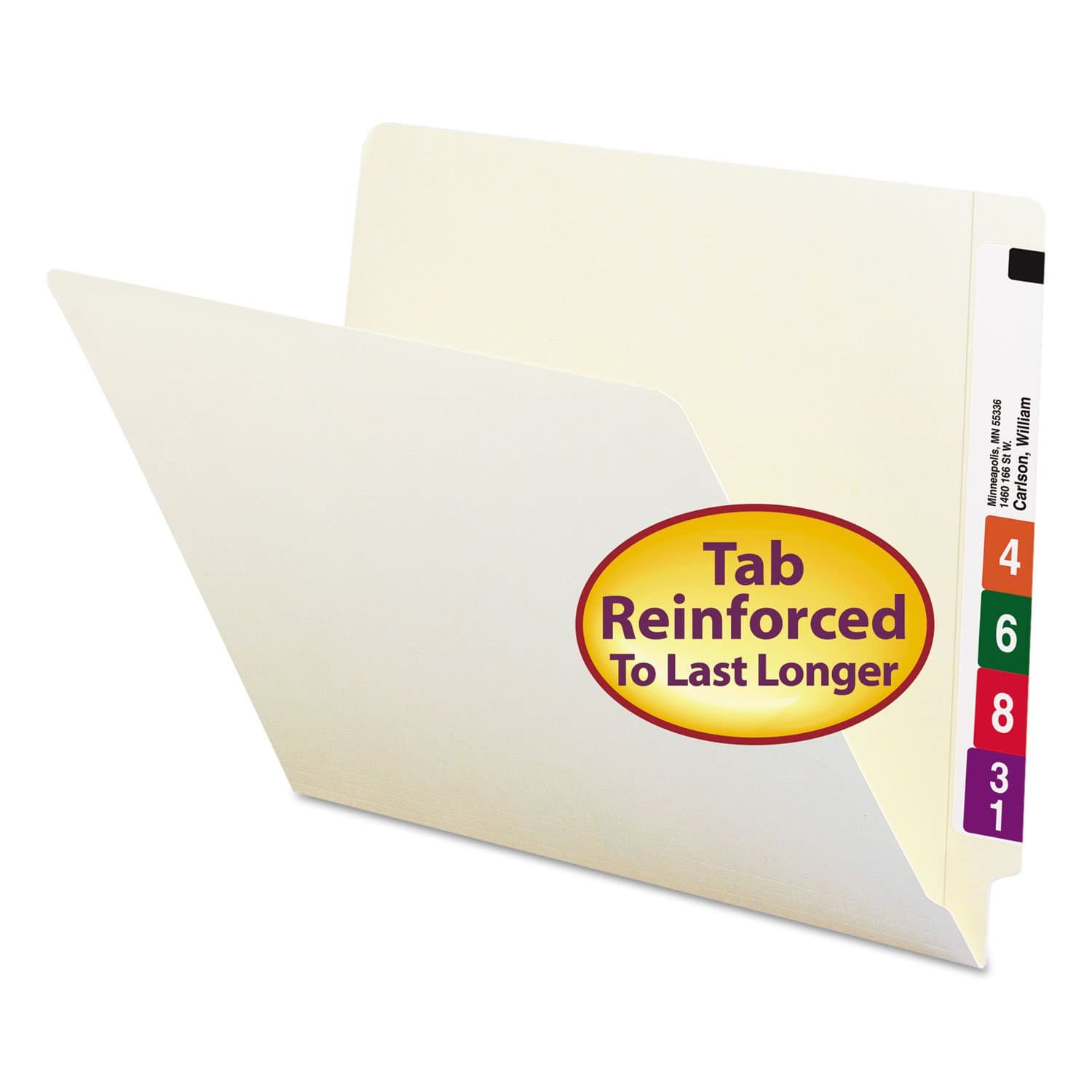 End Tab File Folder, Shelf-Master Reinforced Straight-Cut Tab, Letter Size, Manila, 100 per Box (24109)