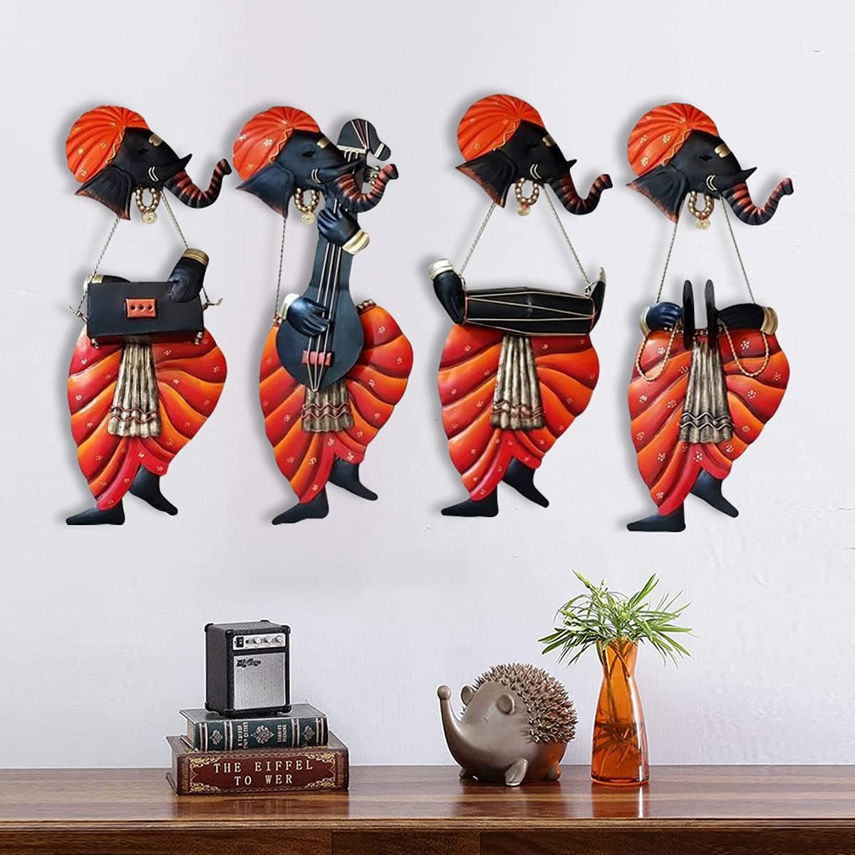 India Multicolor Set of 4 Ganesha Wall Hanging Art