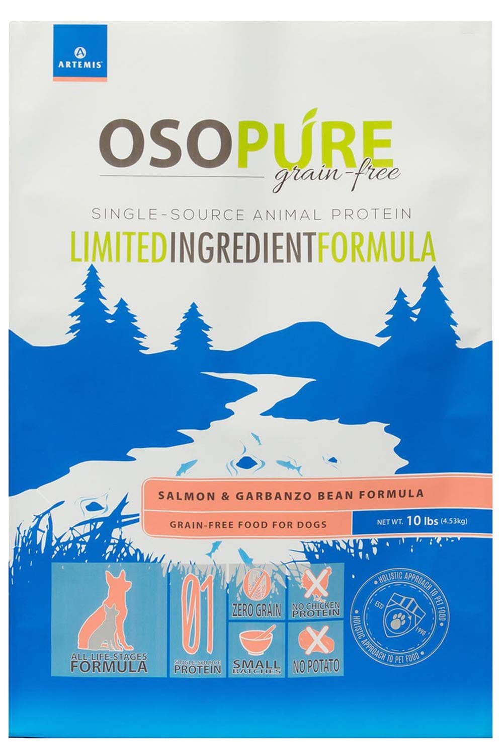 Grain Free Dry Dog Food - OSOPURE Limited Ingredient Diet Salmon Garbanzo Bean Formula Protein Health Nutrition All Life Stages 4lb Bag