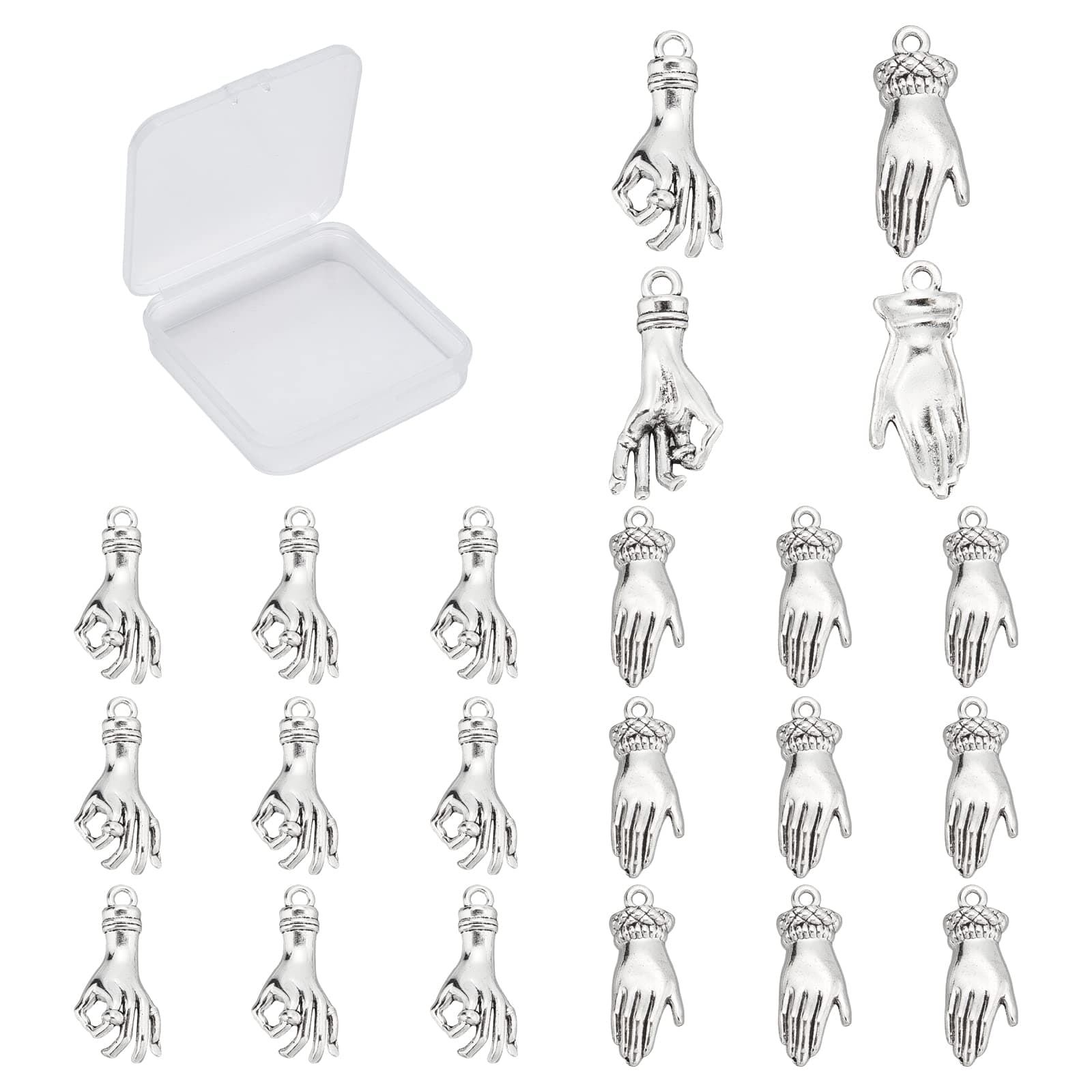 SUNNYCLUESUNNYCLUE 1 Box 40Pcs 2 Styles Antique Silver Hand Pendant Mini Alloy OK Gesture Vintage Charms Bulk Tibetan Style Fingers Lucky Pendants for Jewelry Making Charms Bracelets Findings