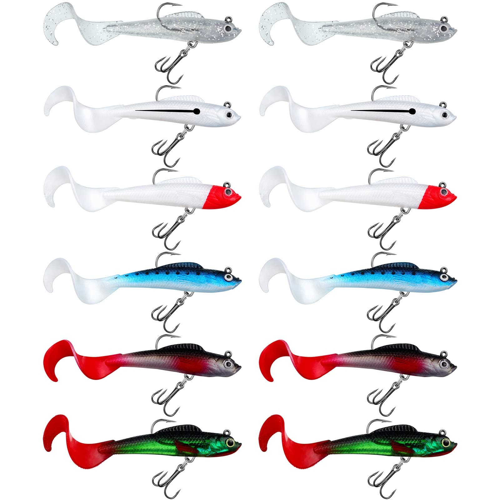Skylety 24pcs Fishing Lures Soft Plastic Lures for Bass Jig Head Swimbait Lifelike Soft Plastic Baits Tackle Kit for Saltwater and Freshwater, Multi Color