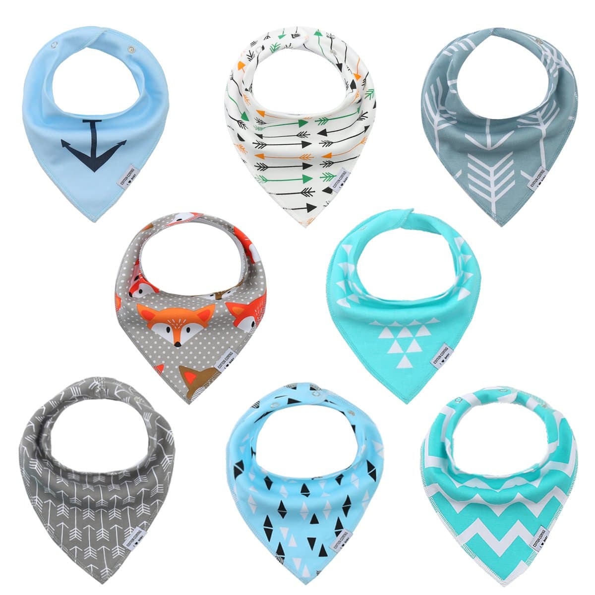 Baby Dribble Bibs and Baby Bandana Bibs for Boys 8 Pack Set,100% Cotton Soft Baby Bandana Drool Bibs and Absorbent, Organic Blue Baby Boy Gifts for Babies,Newborns,Infant,Toddlers