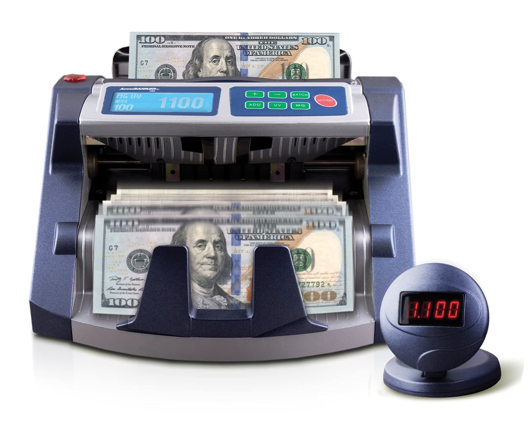 AccuBANKER AB1100PLUSMGUV Commercial Grade Money Counter Machine, Hopper Capacity 200 Bills & Speed 1,300 Bills/Min, Bill Counter Includes Reliable Counterfeit Detector Ultraviolet and Magnetic
