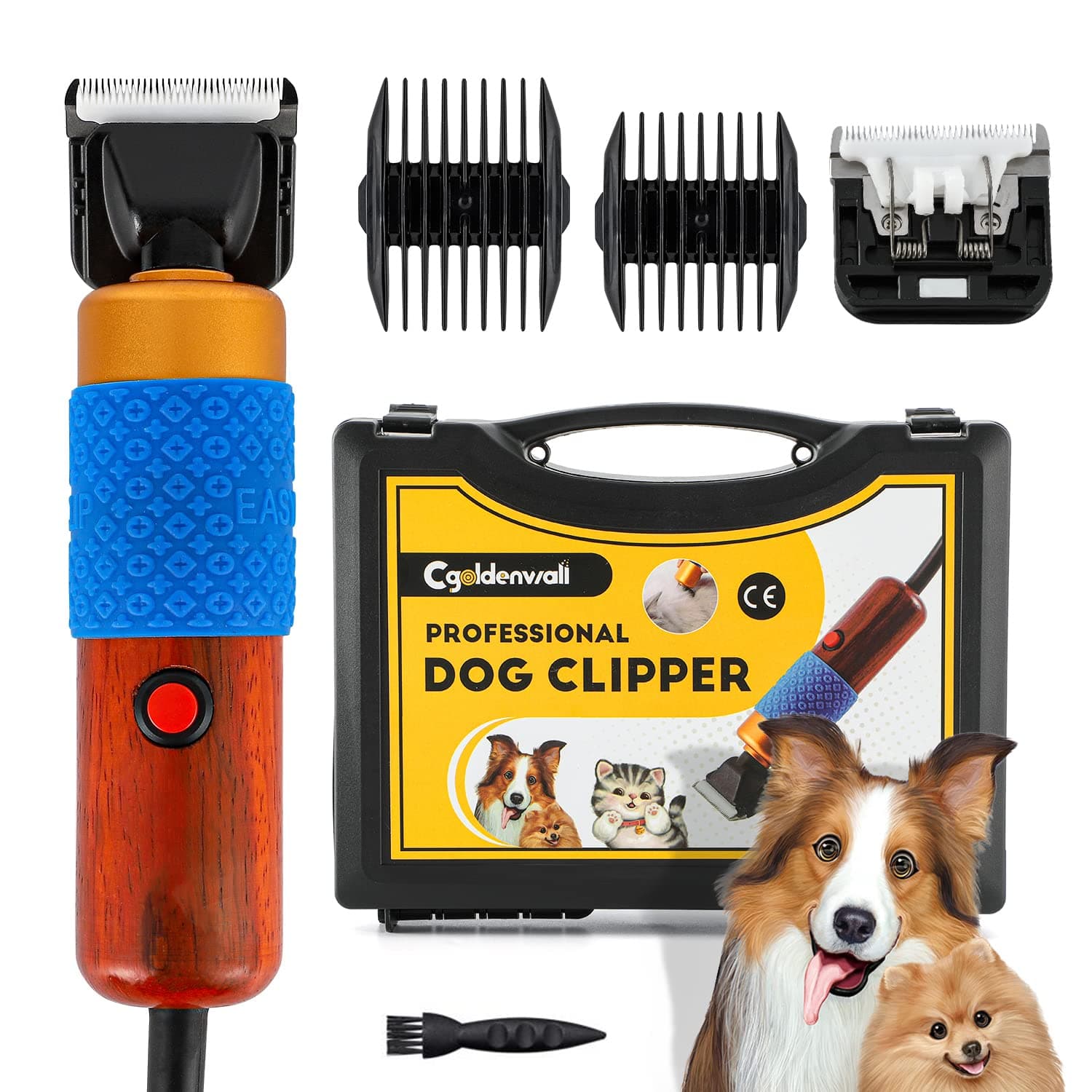 CGOLDENWALL 200W Dog Clipper with 3M Power Cable and 2 Blades, Low Noise and Vibration, Professional Electric Clipper for Dogs and Cats, Rabbits, Sheep and Other Animals
