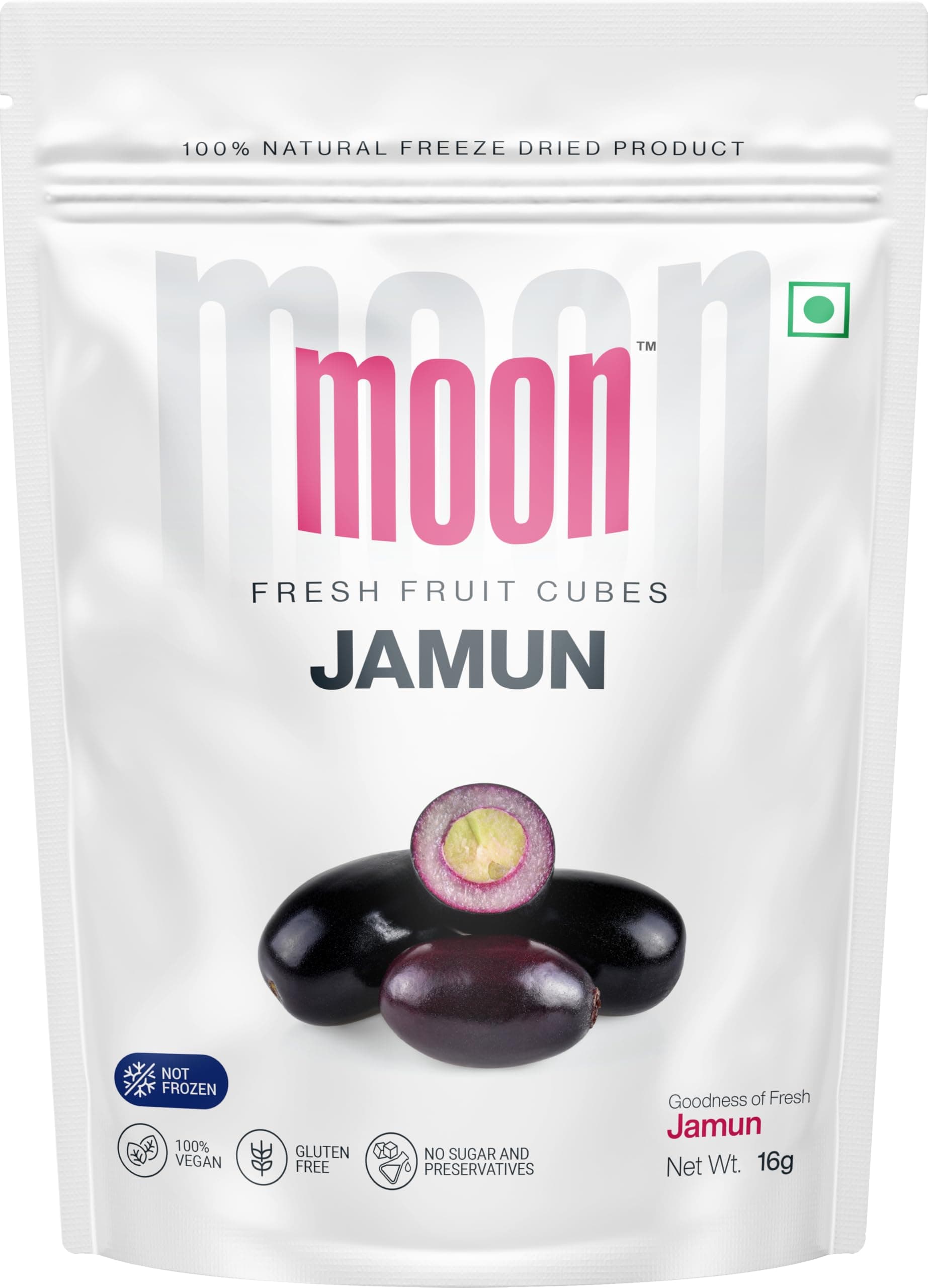 Moon Freeze Dried Jamun Cubes | Healthy Jamun Snack | 100% Natural, Vegan, No Preservatives, No Added Sugar Gluten Free Snack for Kids and Adults | (16Gm) Pack of 1